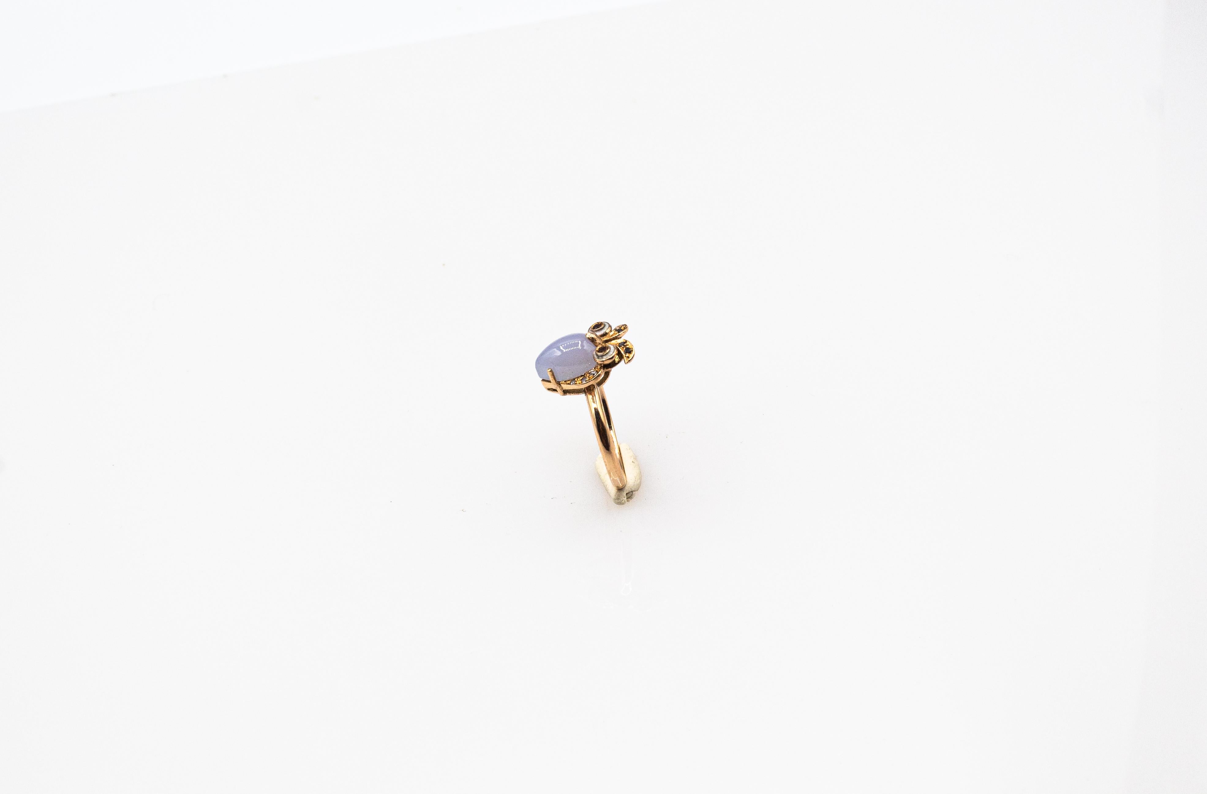Art Nouveau Style White Diamond Chalcedony Yellow Gold Cocktail 