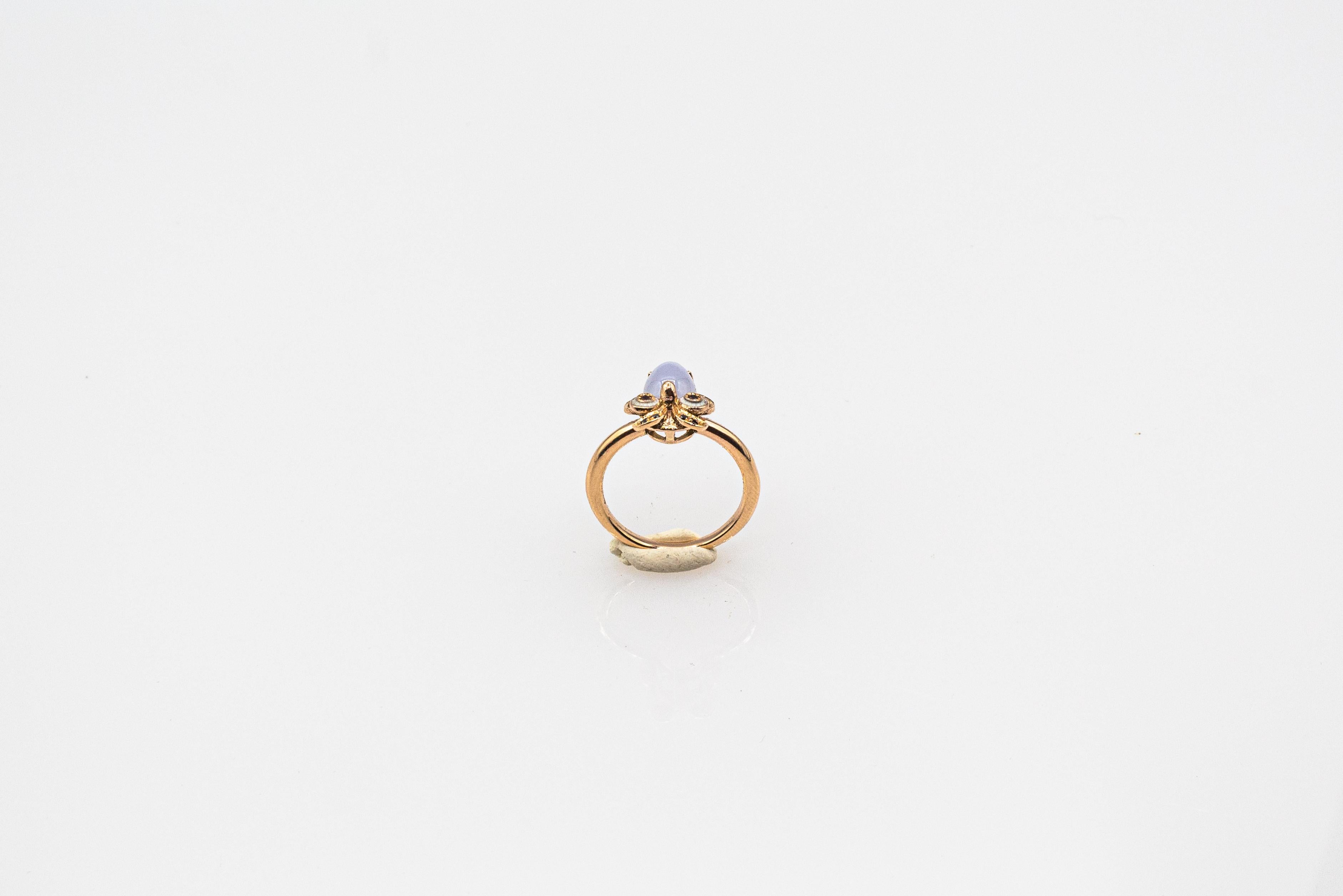 Women's or Men's Art Nouveau Style White Diamond Chalcedony Yellow Gold Cocktail 
