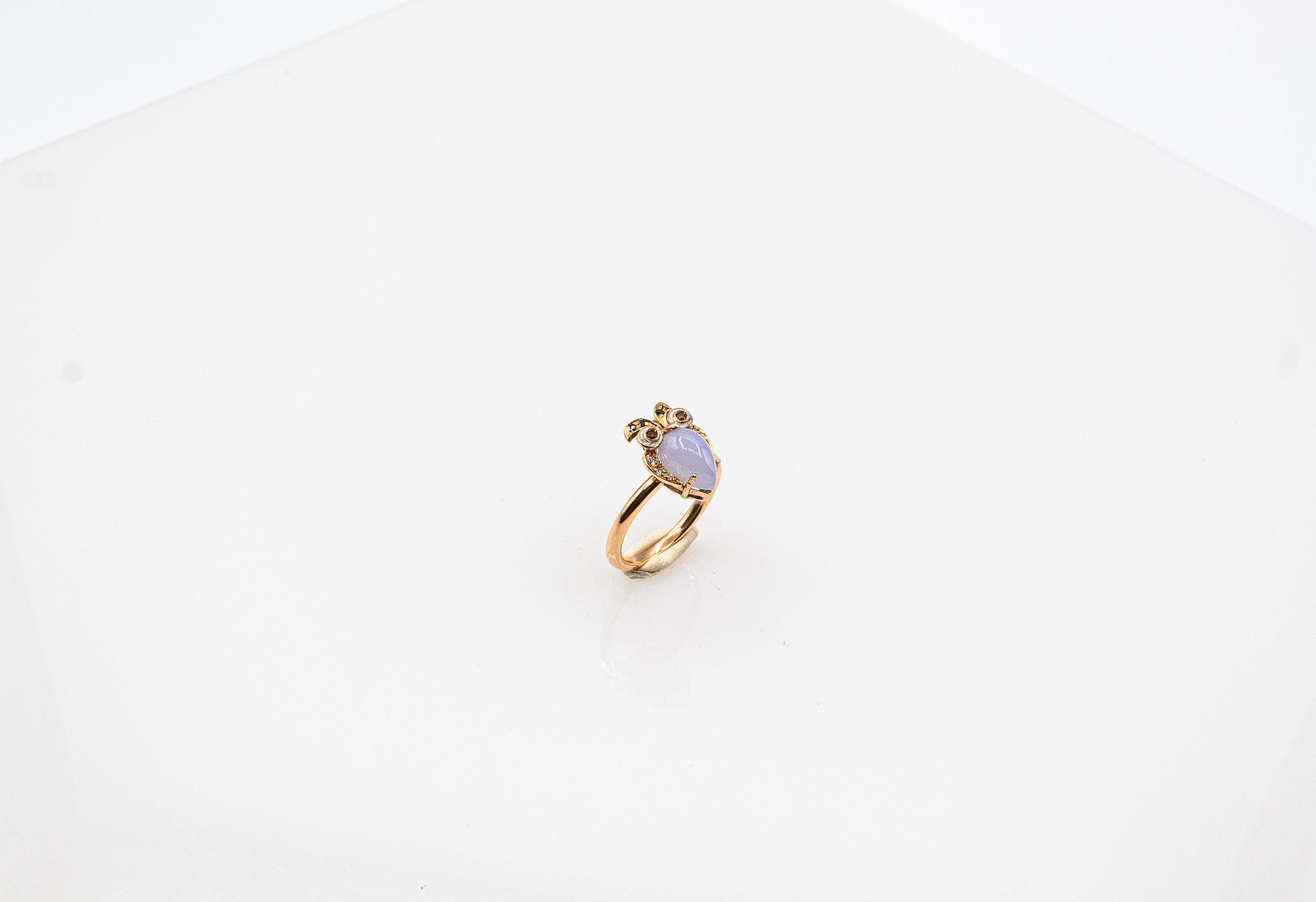 Art Nouveau Style White Diamond Chalcedony Yellow Gold Cocktail 