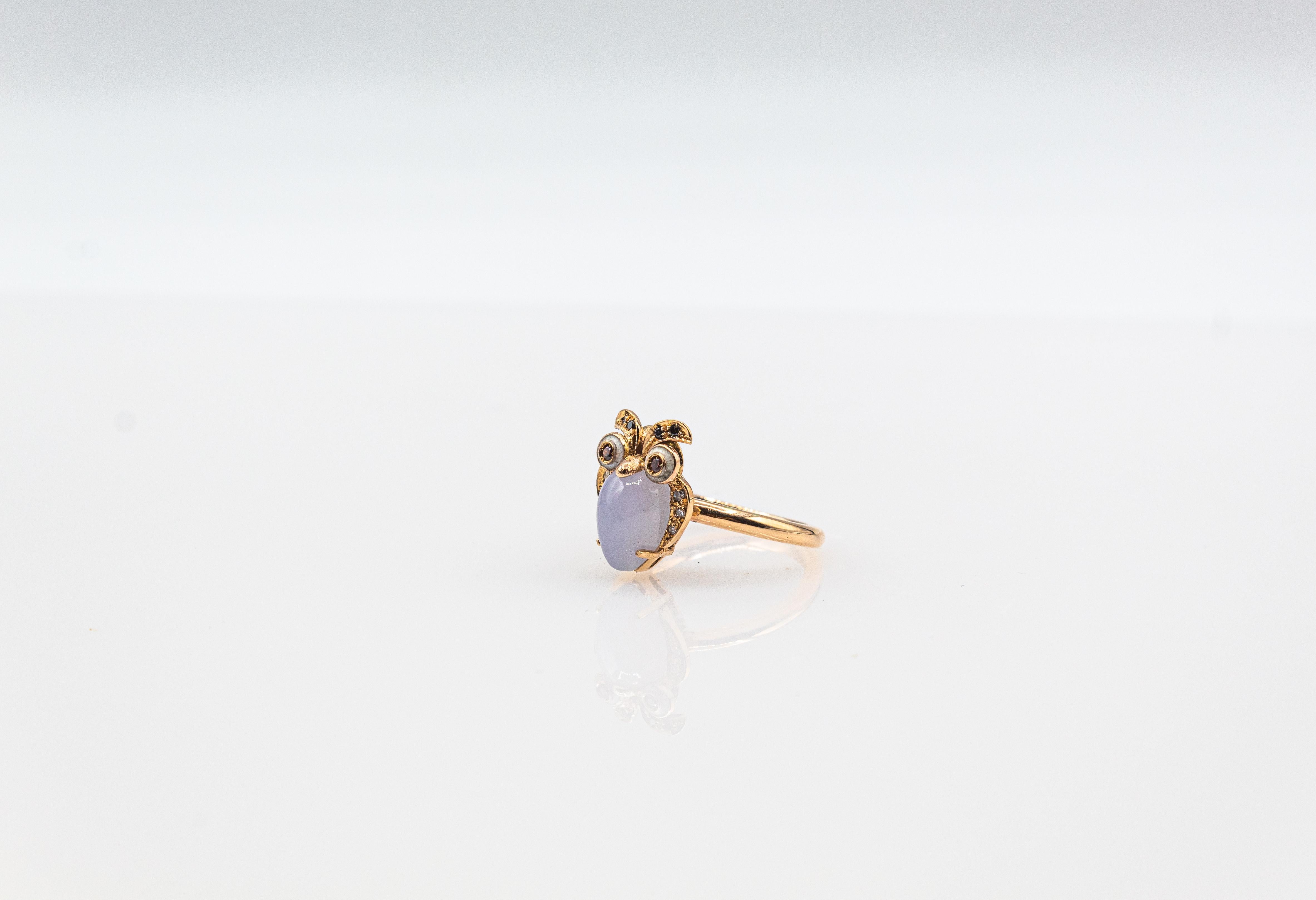 Art Nouveau Style White Diamond Chalcedony Yellow Gold Cocktail 