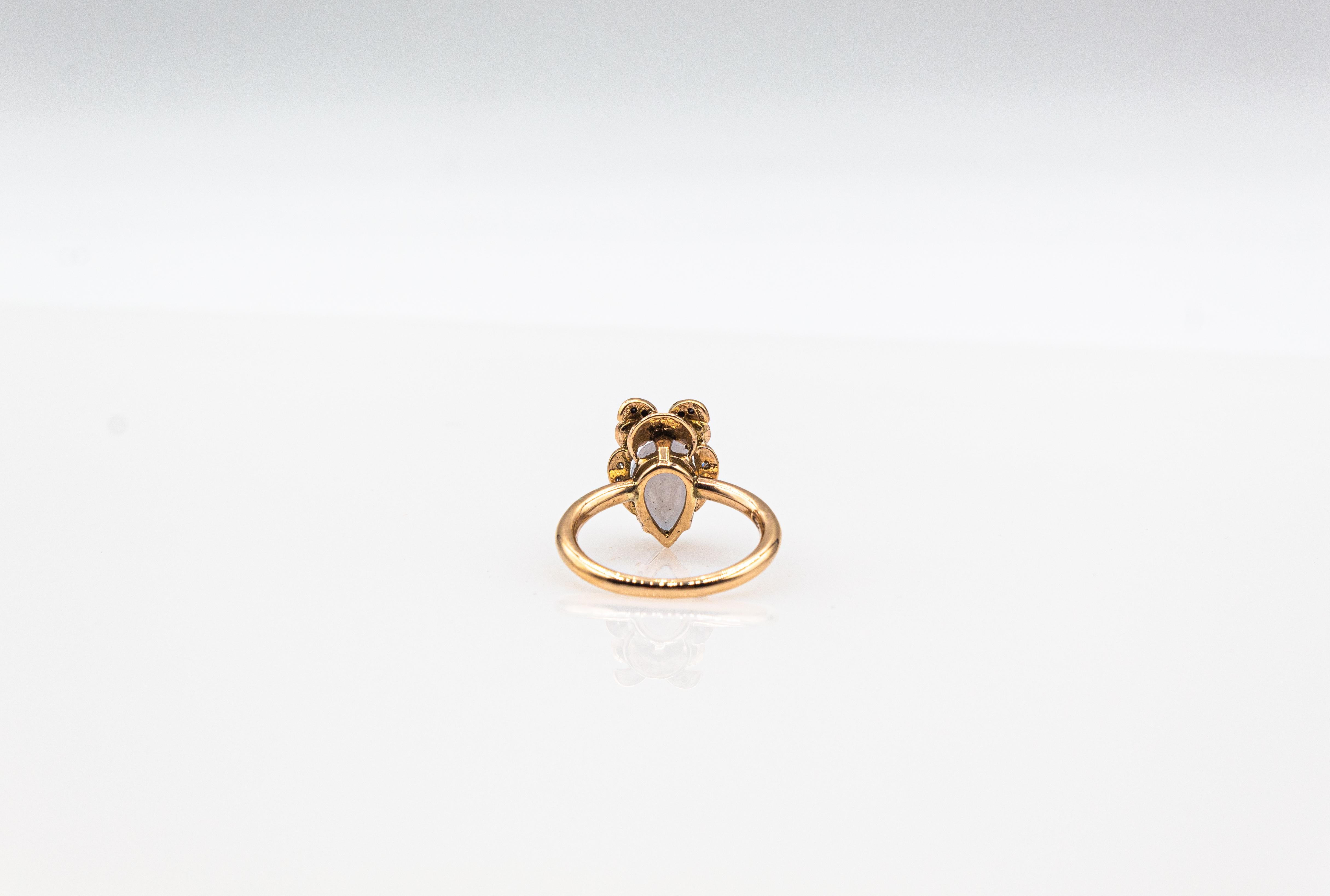 Art Nouveau Style White Diamond Chalcedony Yellow Gold Cocktail 