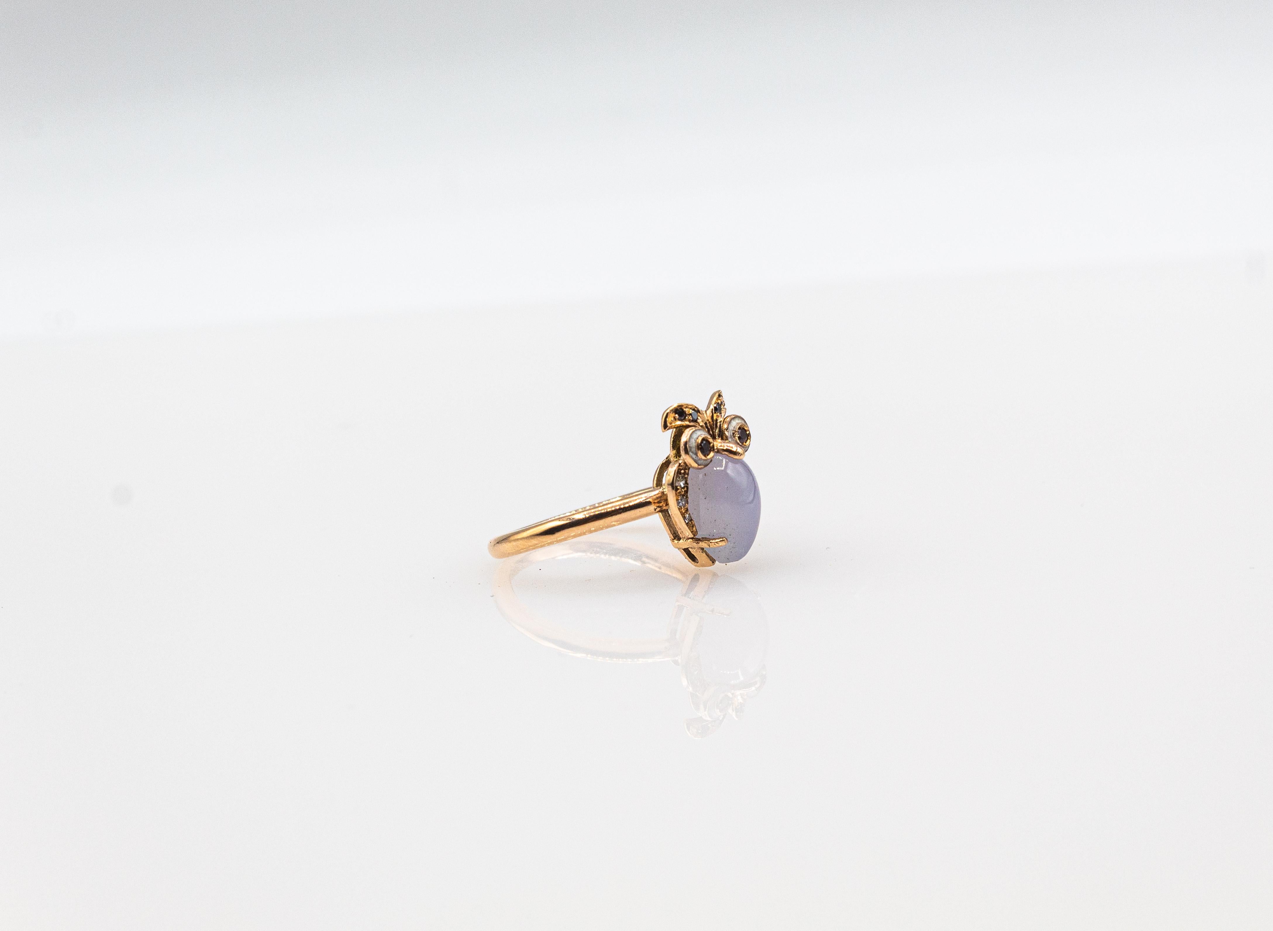 Art Nouveau Style White Diamond Chalcedony Yellow Gold Cocktail 