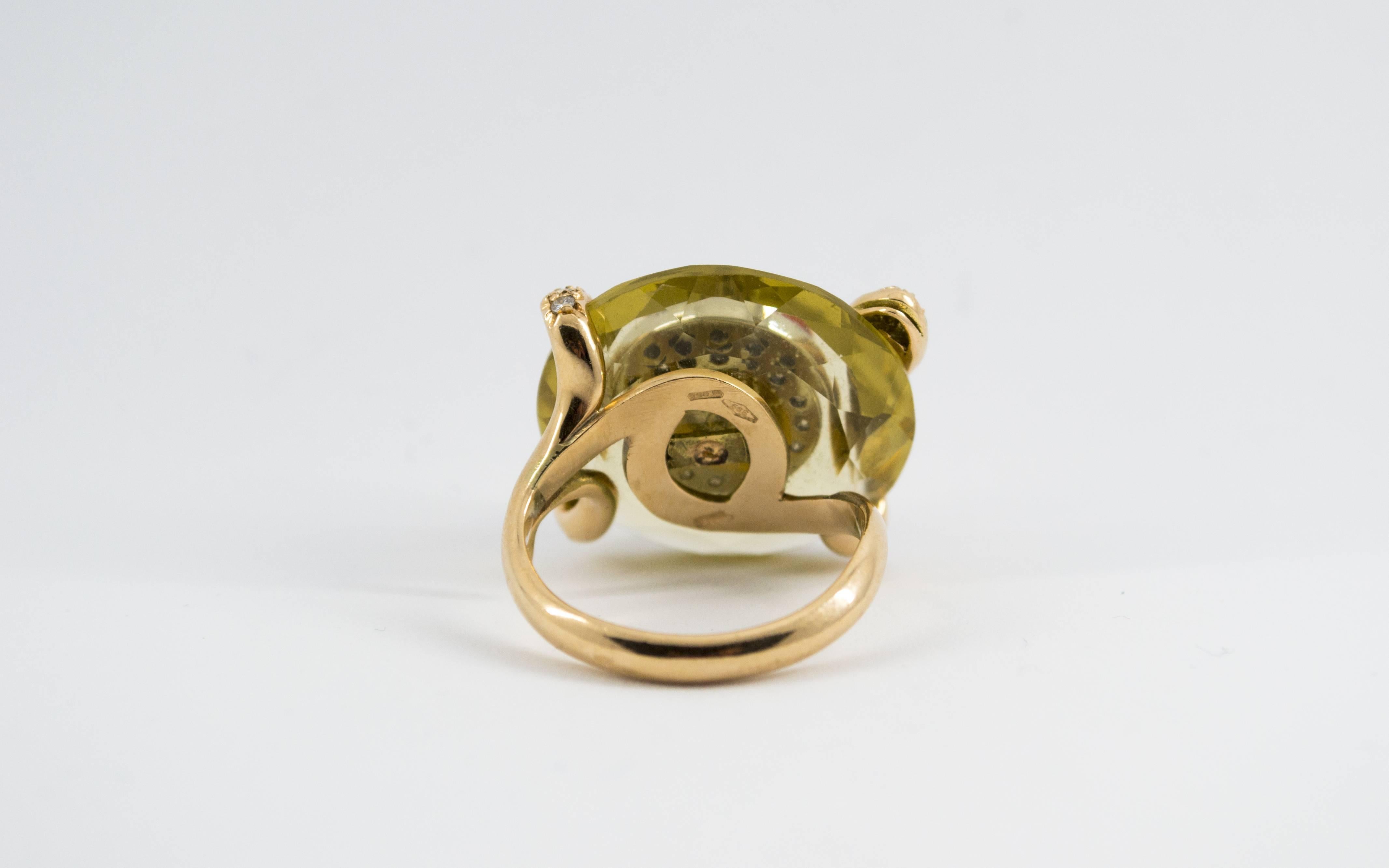 Anillo de Cóctel de Oro Amarillo Estilo Art Nouveau Diamante Blanco Citrino Coral Rojo en venta 3