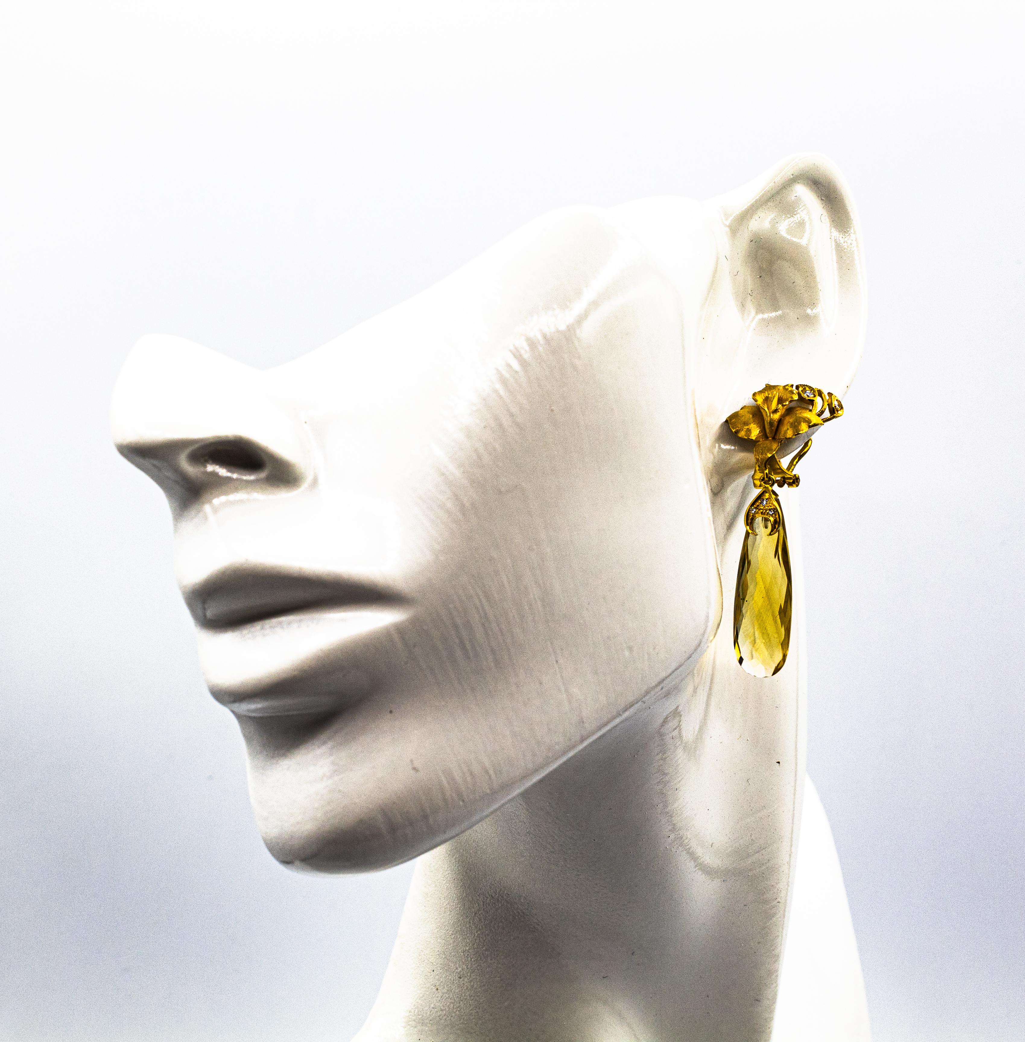 Boucles d'oreilles à clip en or jaune, diamant blanc et citrine, style Art Nouveau en vente 9