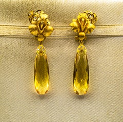 Art Nouveau Style White Diamond Citrine Yellow Gold Clip-On Drop Earrings