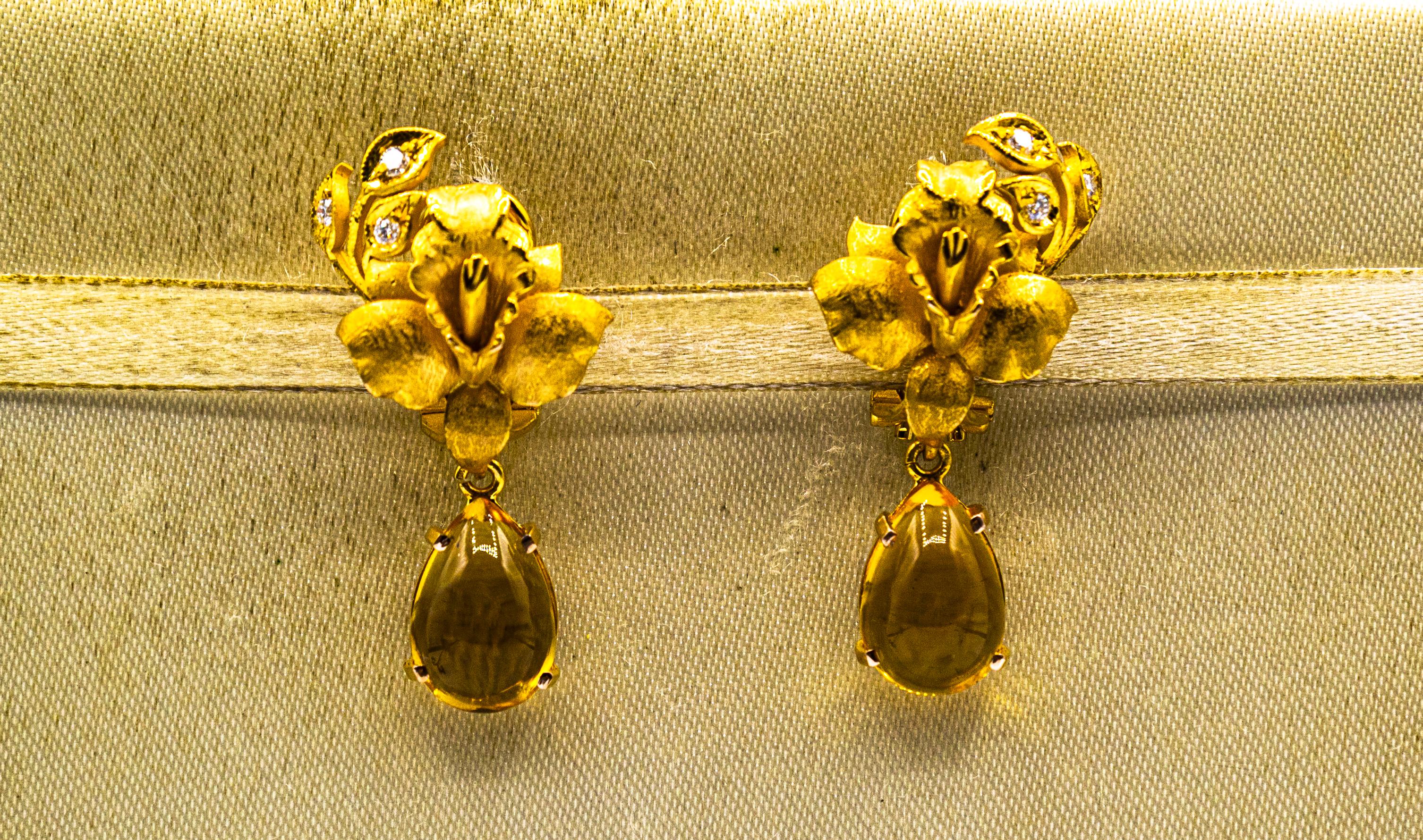 Ohrclips im Jugendstil mit weißen Diamanten und Citrin in Gelbgold (Art nouveau) im Angebot