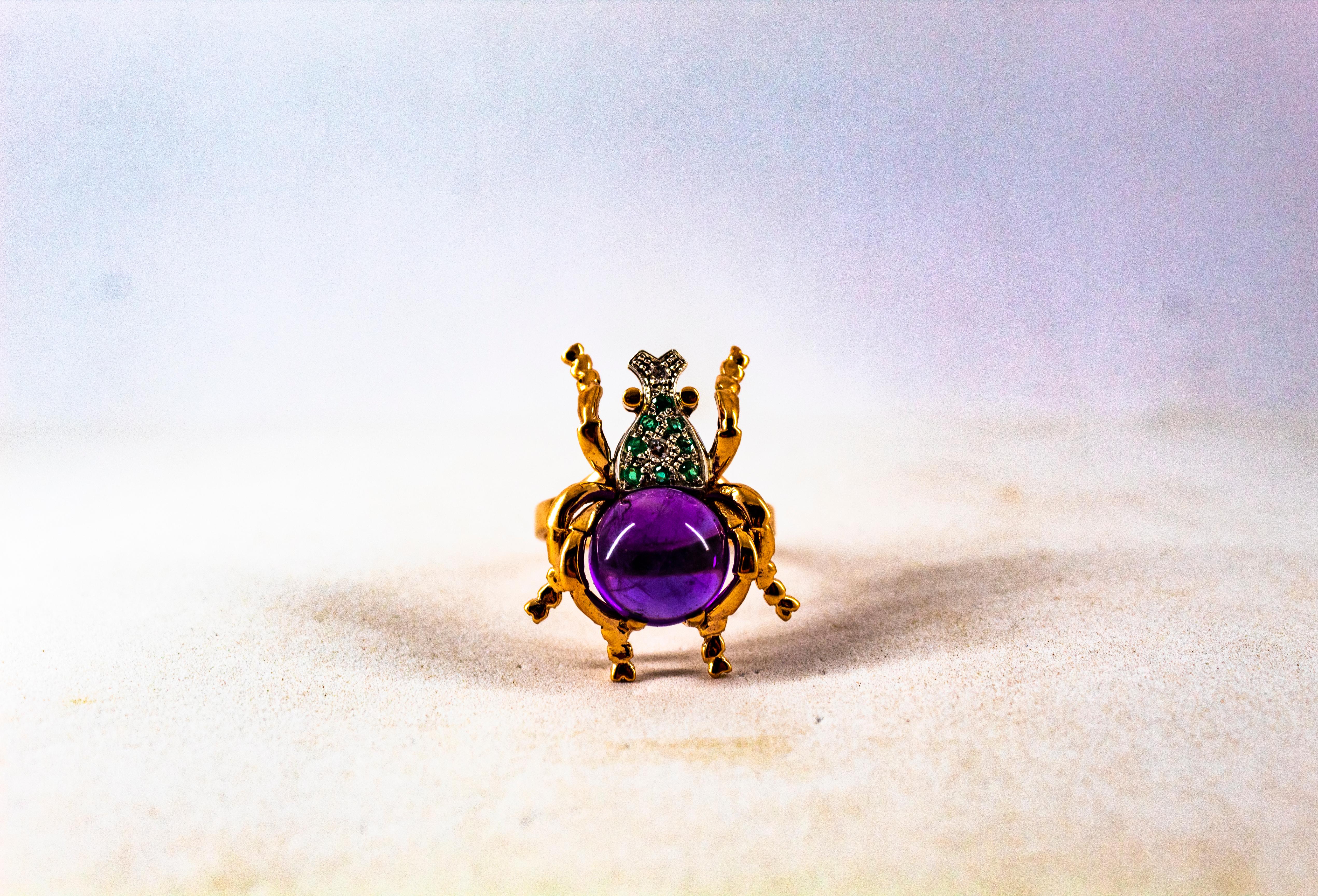 Art Nouveau Style White Diamond Emerald Amethyst Yellow Gold Cocktail Ring For Sale 5