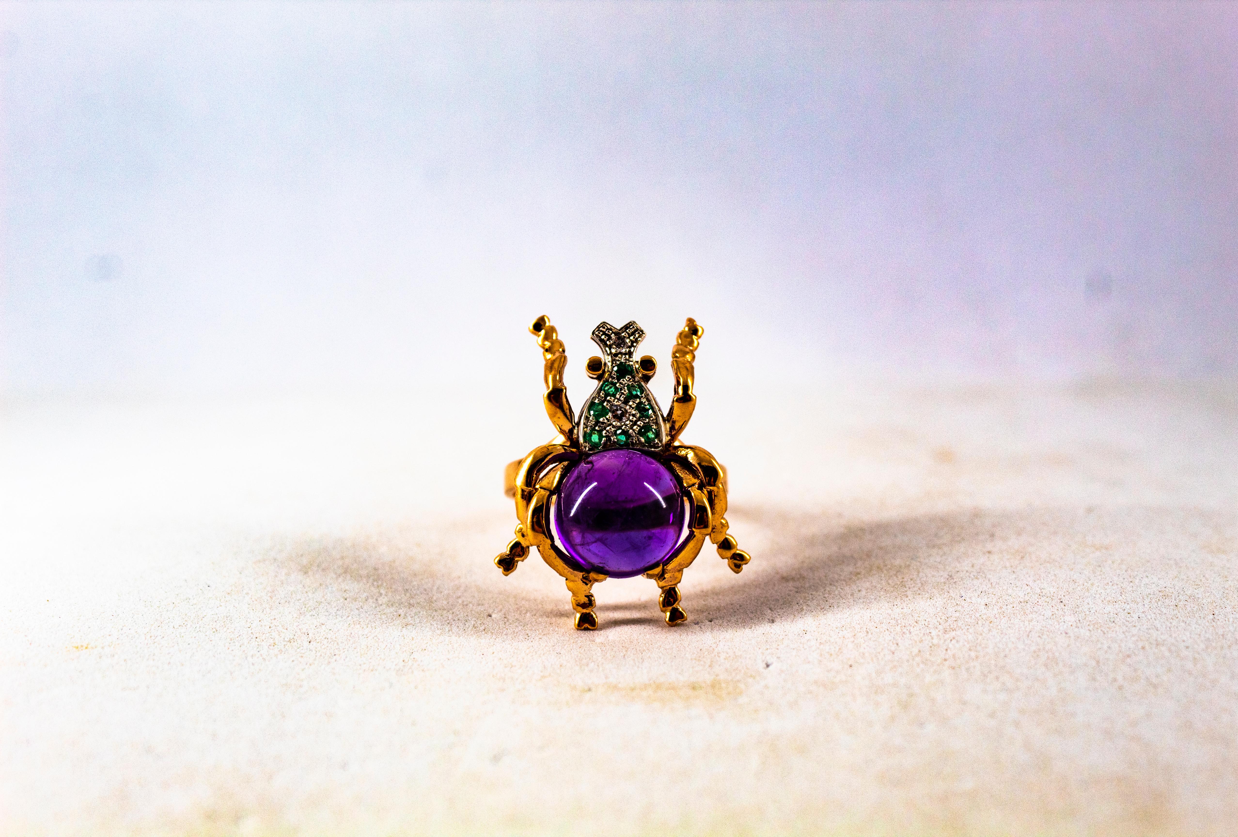 Art Nouveau Style White Diamond Emerald Amethyst Yellow Gold Cocktail Ring For Sale 6