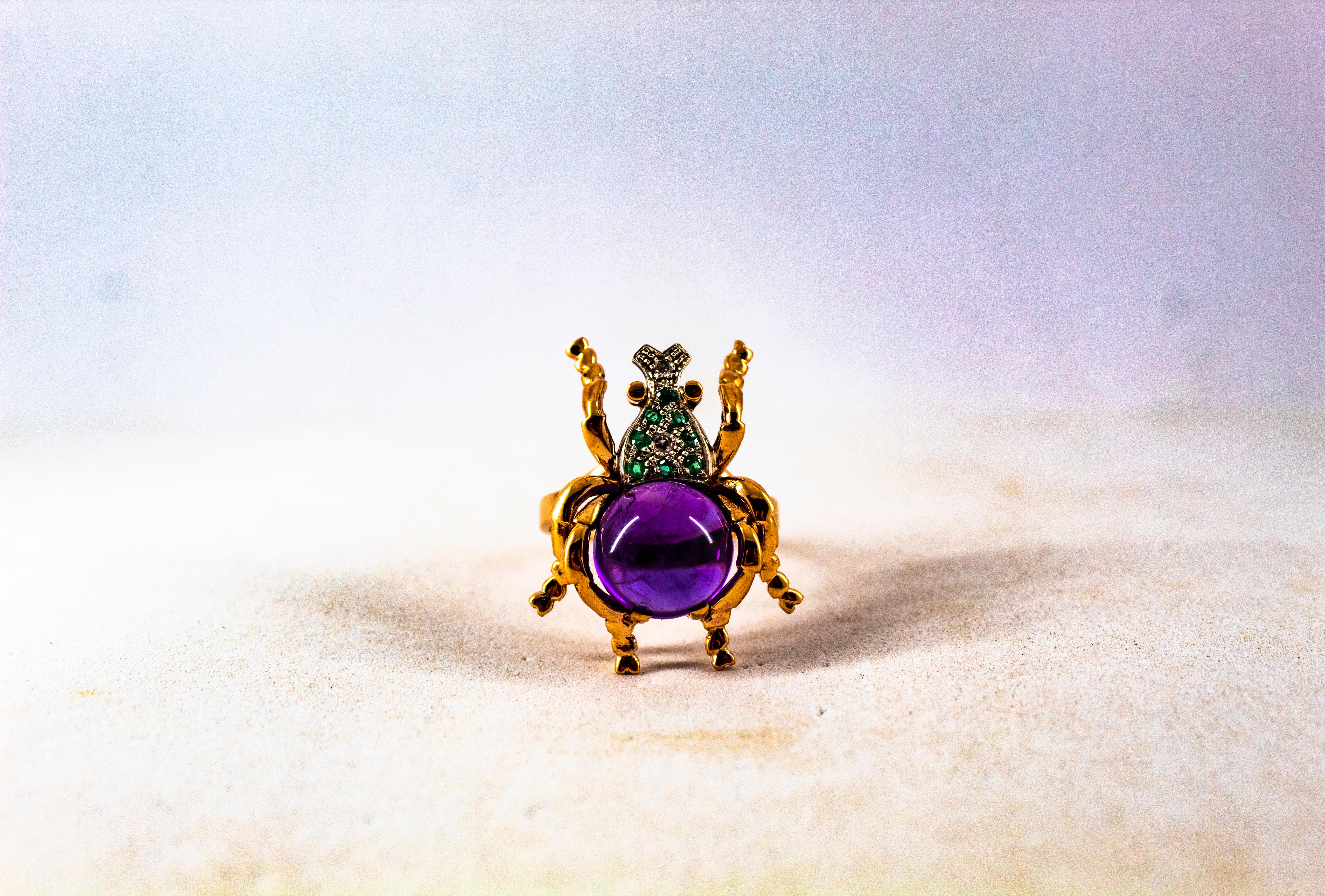 Art Nouveau Style White Diamond Emerald Amethyst Yellow Gold Cocktail Ring 6