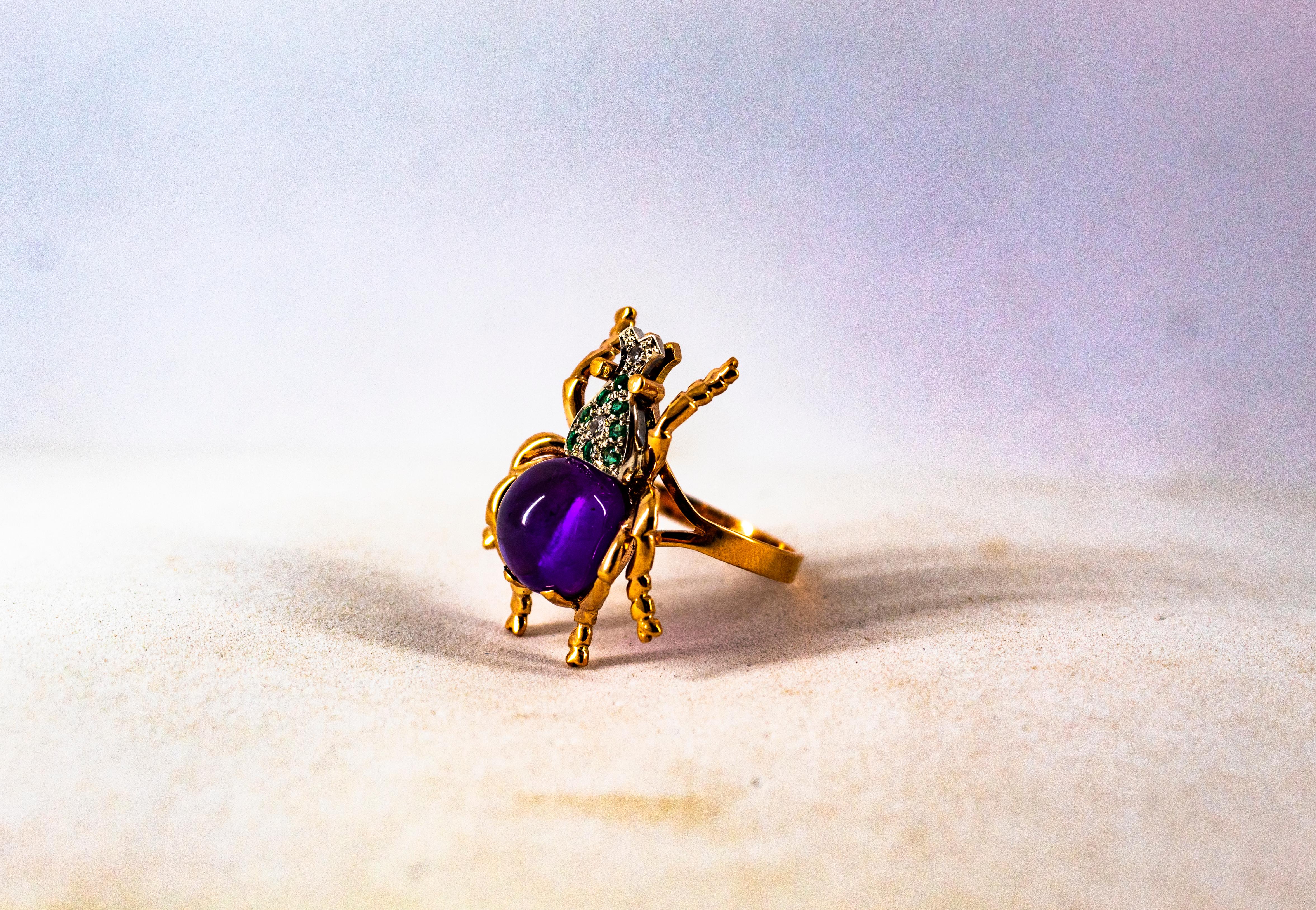 Art Nouveau Style White Diamond Emerald Amethyst Yellow Gold Cocktail Ring For Sale 8