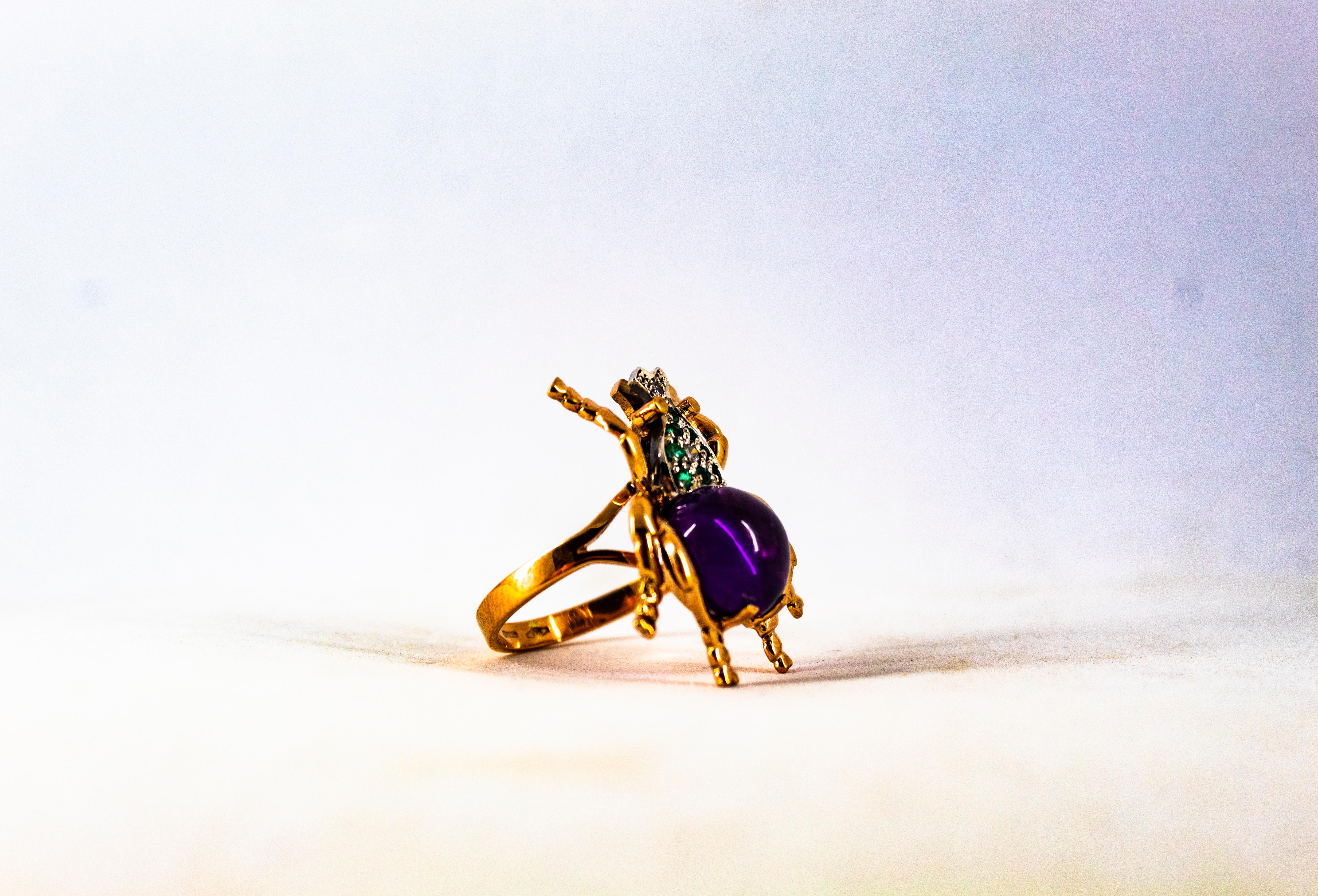 Art Nouveau Style White Diamond Emerald Amethyst Yellow Gold Cocktail Ring 10