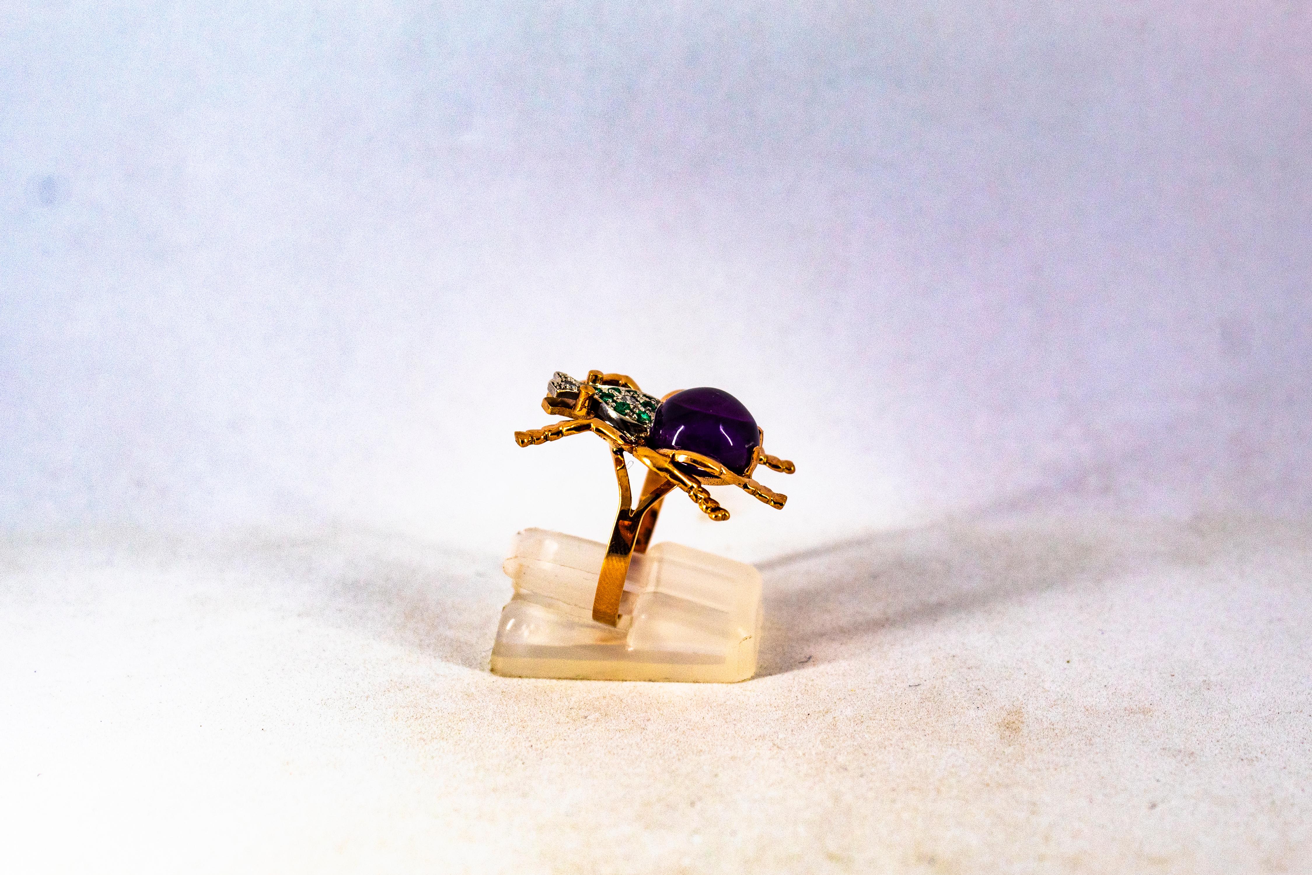 Art Nouveau Style White Diamond Emerald Amethyst Yellow Gold Cocktail Ring For Sale 3