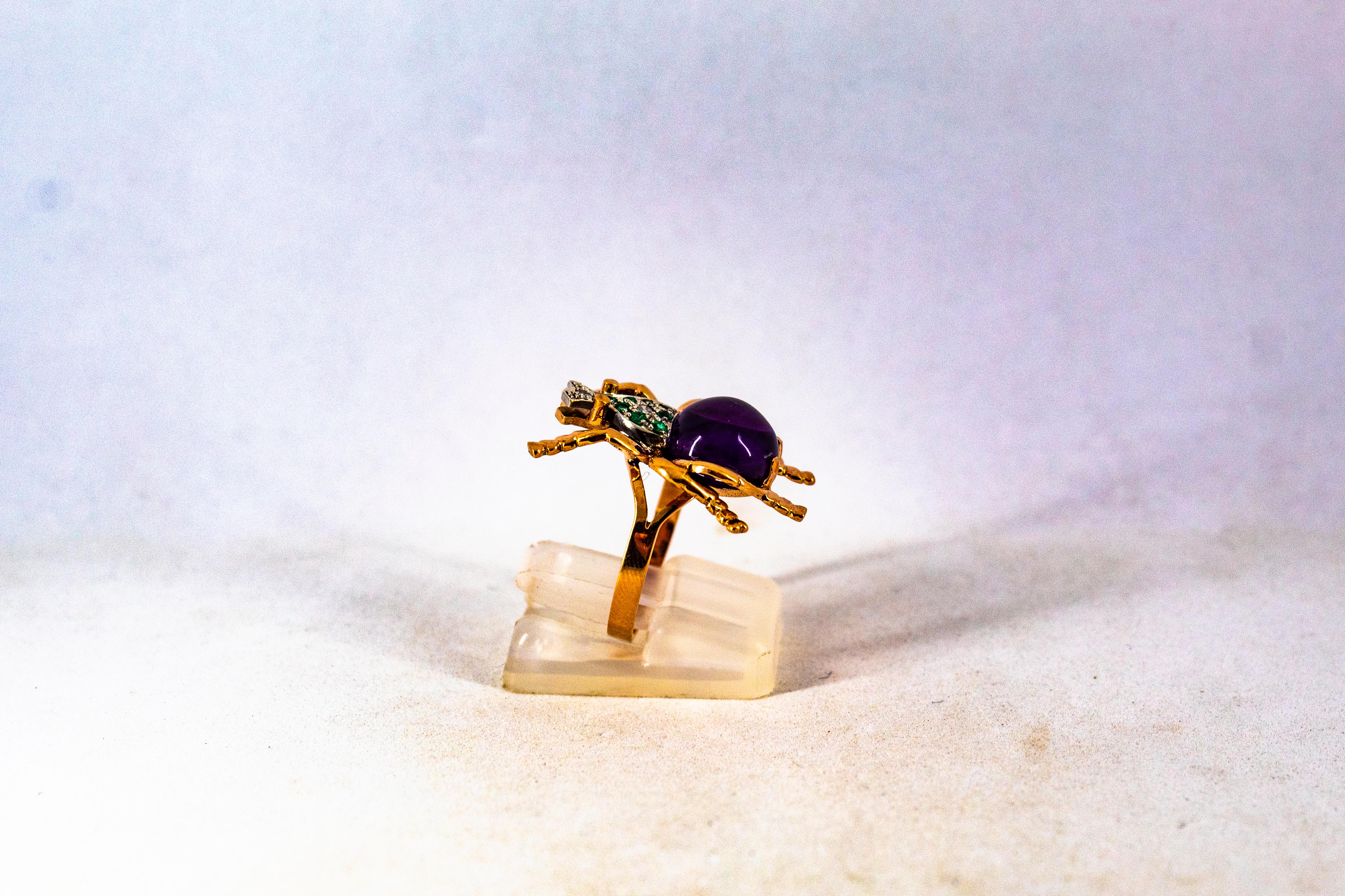 Art Nouveau Style White Diamond Emerald Amethyst Yellow Gold Cocktail Ring 3