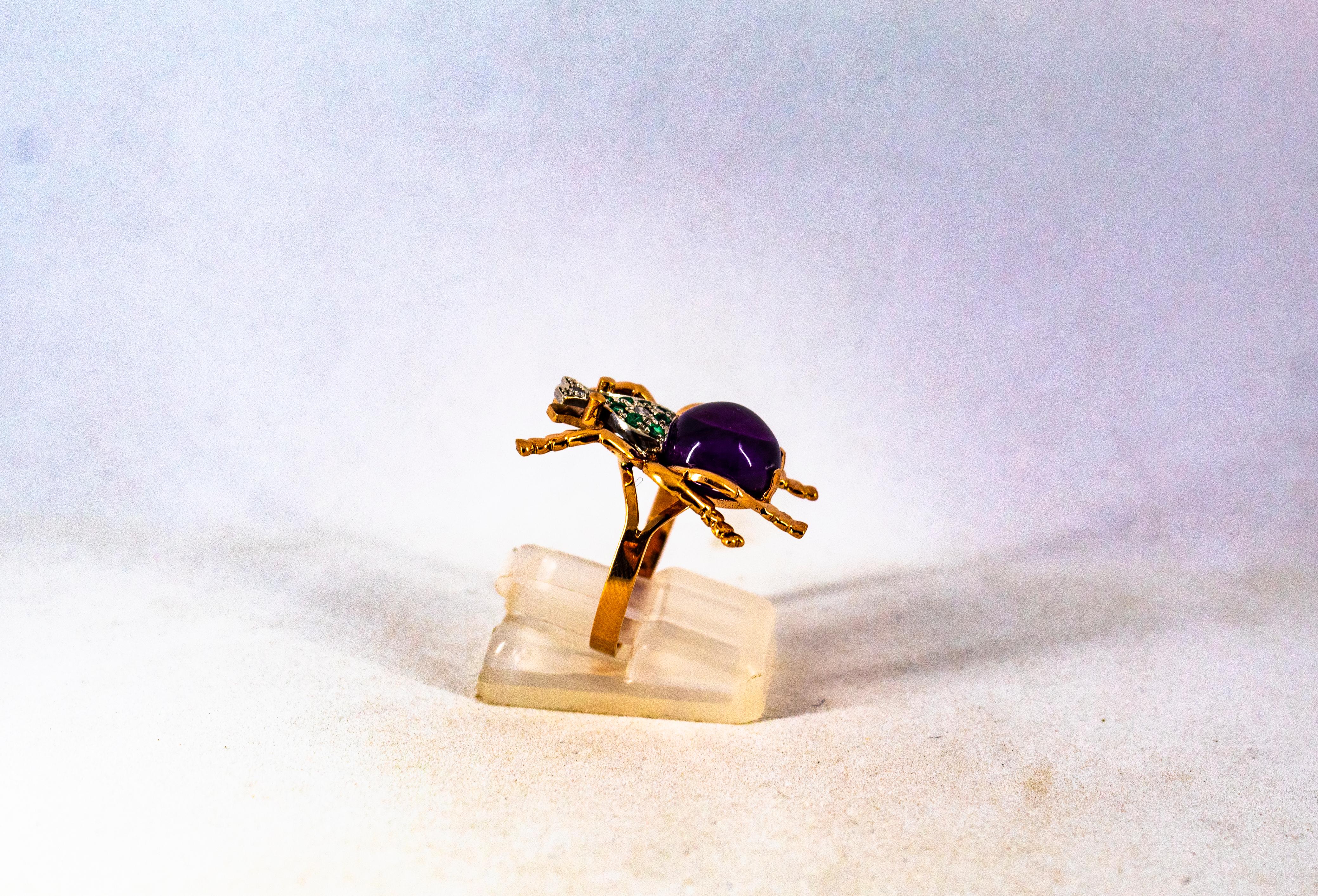 Art Nouveau Style White Diamond Emerald Amethyst Yellow Gold Cocktail Ring For Sale 4