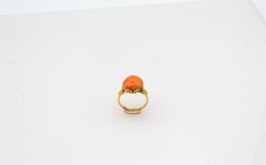 Art Nouveau Style White Diamond Emerald Peach Coral Yellow Gold Cocktail Ring