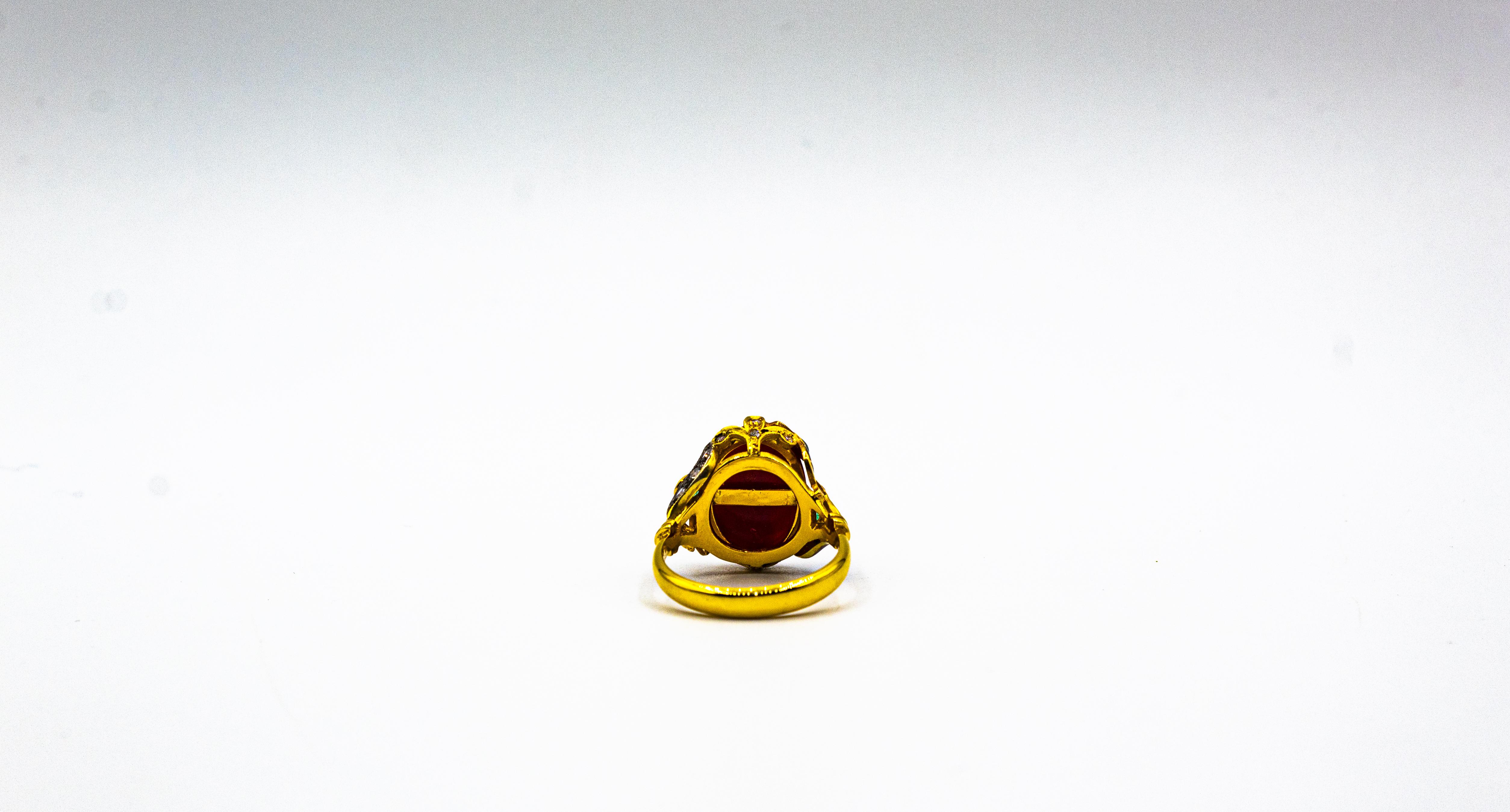 Art Nouveau Style White Diamond Emerald Red Coral Yellow Gold Cocktail Ring 8