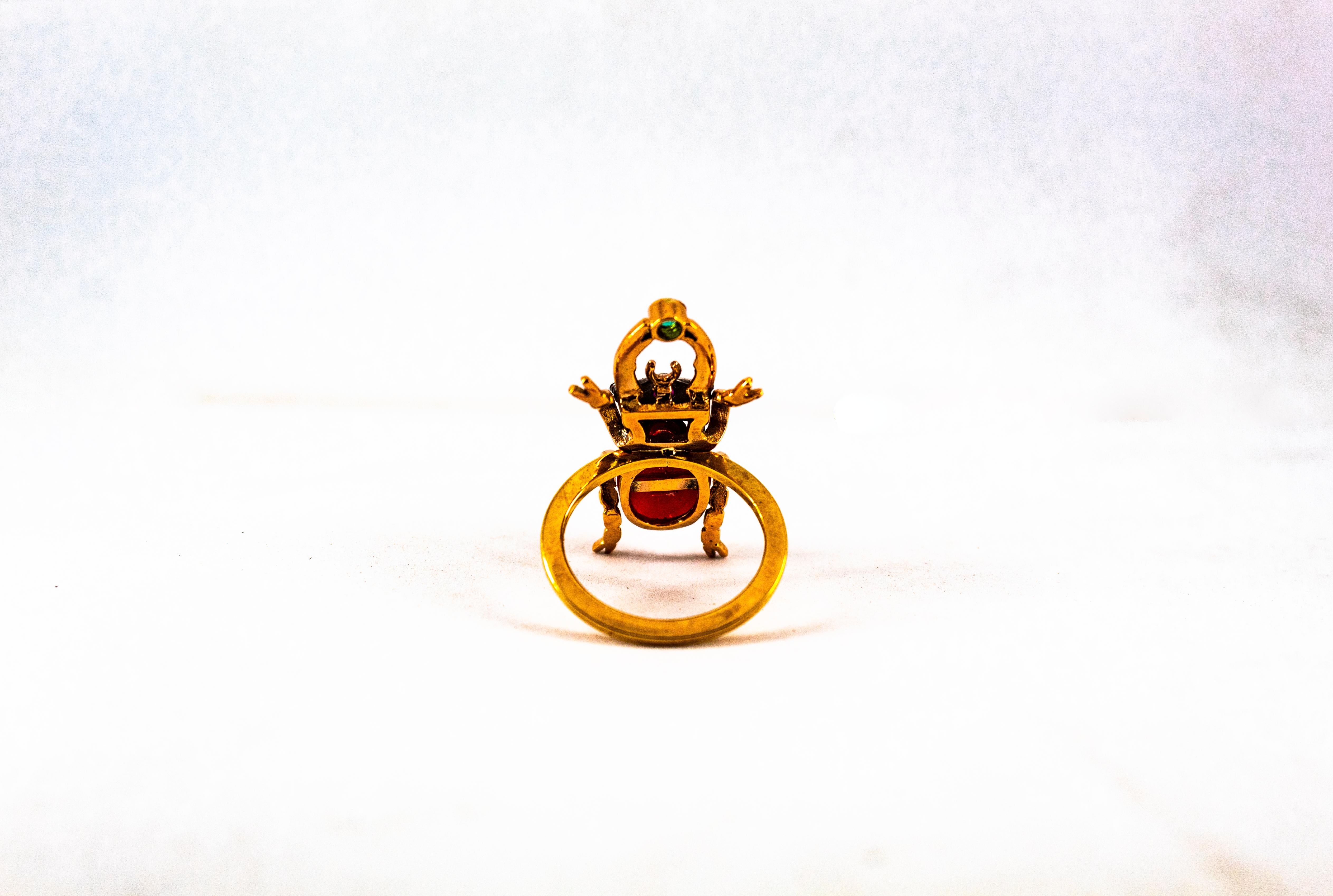 Anillo de Cóctel de Oro Amarillo Estilo Art Nouveau Diamante Blanco Esmeralda Rubí Coral Rojo en venta 7
