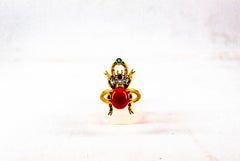 Art Nouveau Style White Diamond Emerald Ruby Red Coral Yellow Gold Cocktail Ring