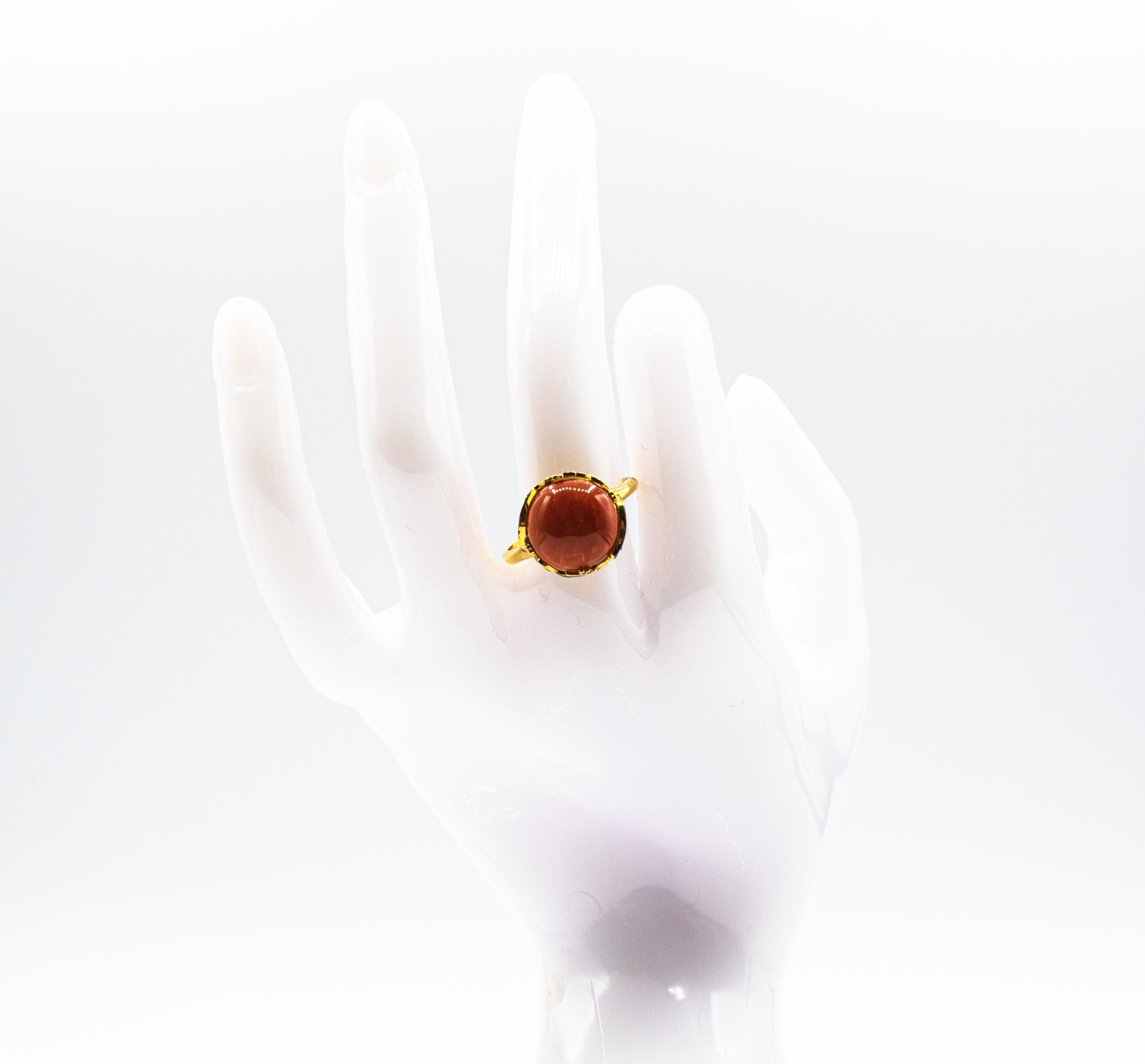 Art Nouveau Style White Diamond Enamel Red Coral Yellow Gold Cocktail Ring For Sale 7