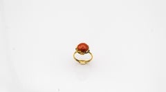Cocktailring im Jugendstil, weißer Diamant, Emaille, rote Koralle, Gelbgold, Gelbgold
