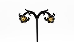 Art Nouveau Style White Diamond Handcut Onyx Yellow Gold Flowers Earrings