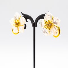 Jugendstil Weißer Diamant Perlmutt Gelbgold "Blumen" Ohrringe
