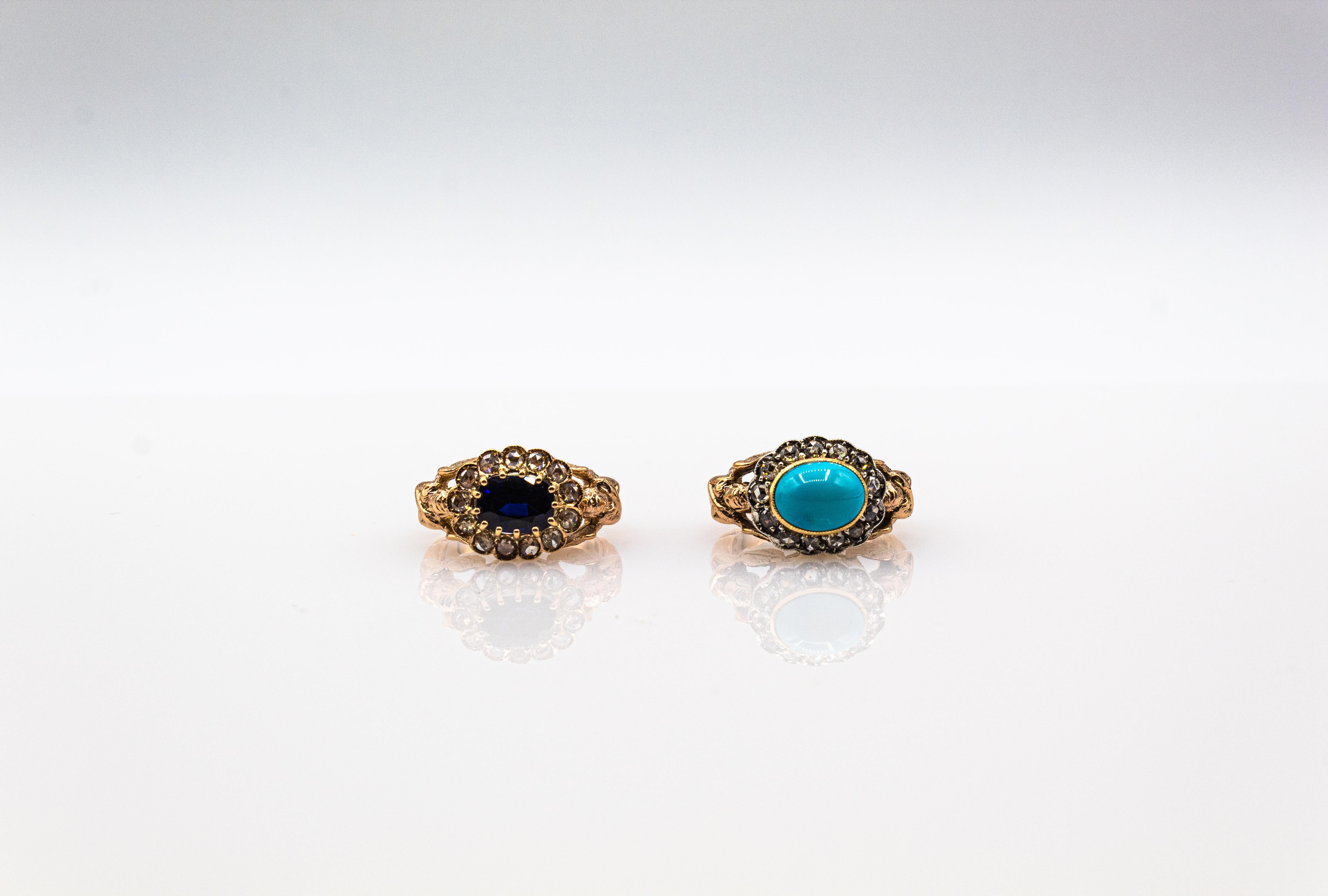 Bague cocktail de style Art Nouveau en or jaune avec diamants blancs et saphirs bleus taille ovale en vente 9