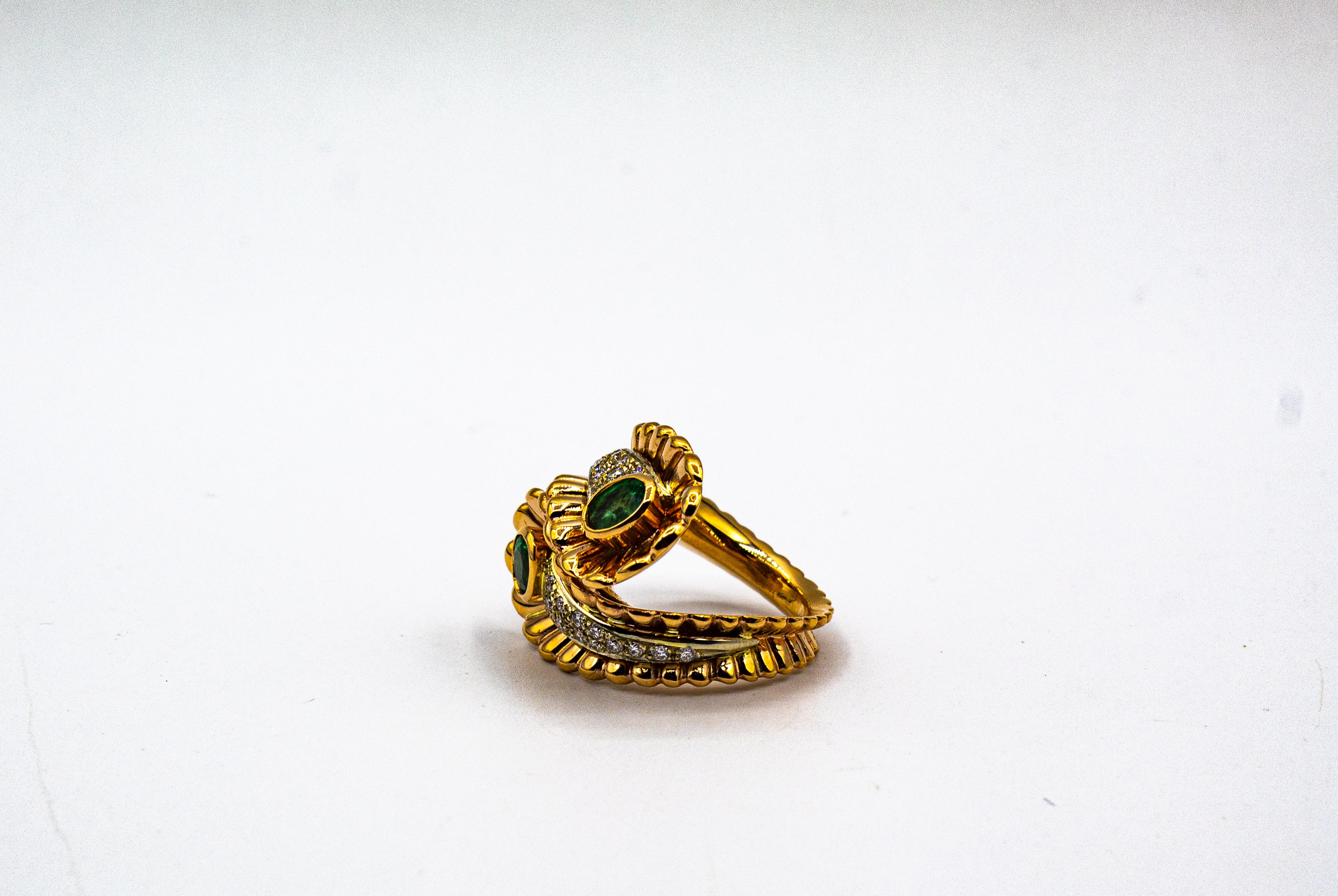 Weißer Diamant Ovalschliff Smaragd Gelbgold Cocktail-Ring im Art nouveau-Stil 10