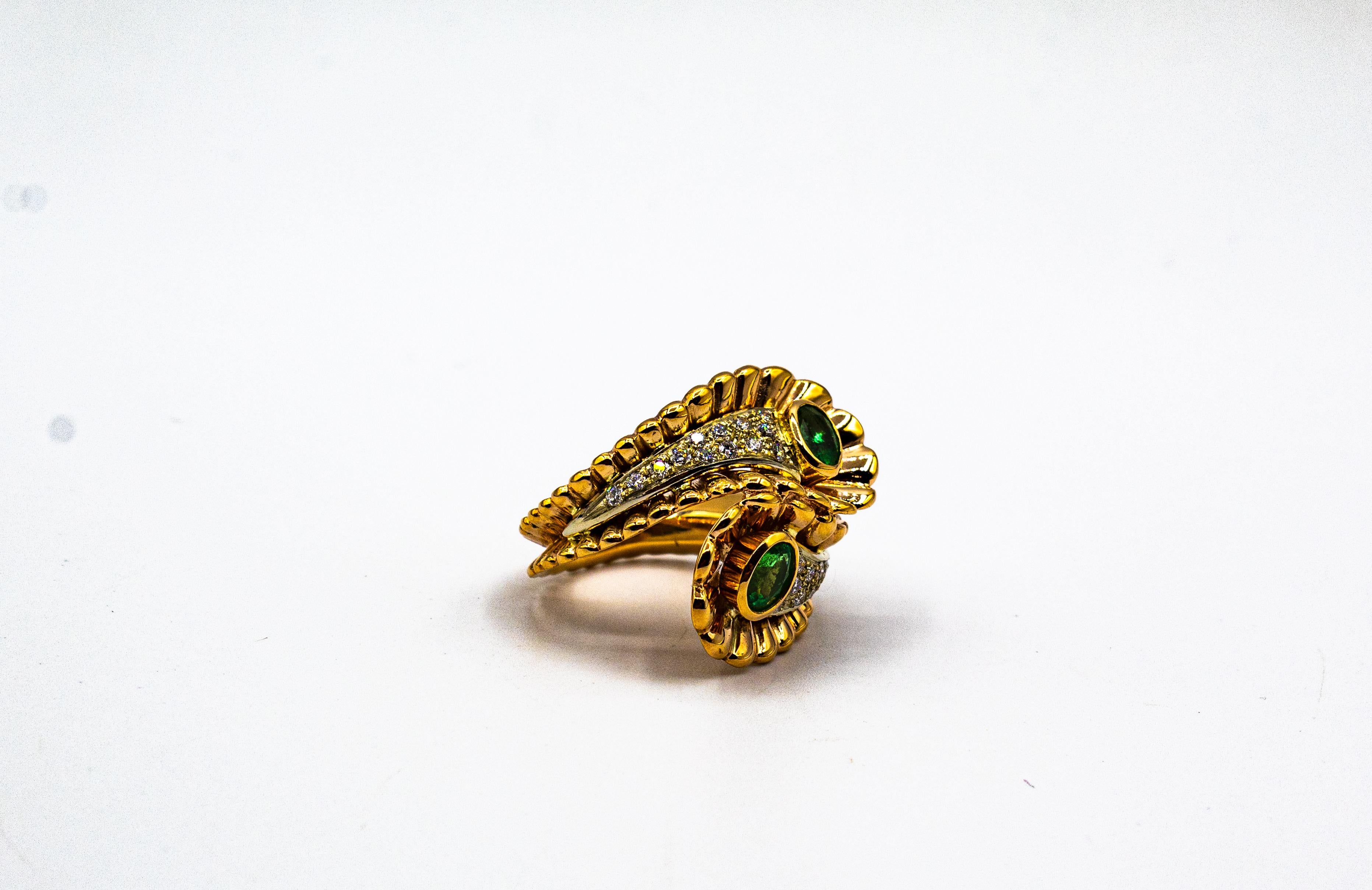 Weißer Diamant Ovalschliff Smaragd Gelbgold Cocktail-Ring im Art nouveau-Stil 12