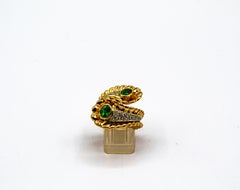 Art Nouveau Style White Diamond Oval Cut Emerald Yellow Gold Cocktail Ring