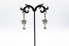 Art Nouveau Style White Diamond Pear Cut Aquamarine Yellow Gold Flowers Earrings