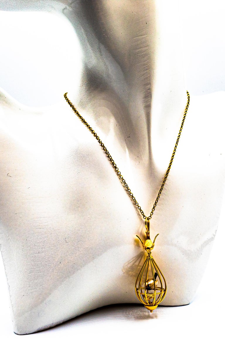 Women's or Men's Art Nouveau Style White Diamond Pearl Yellow Gold 