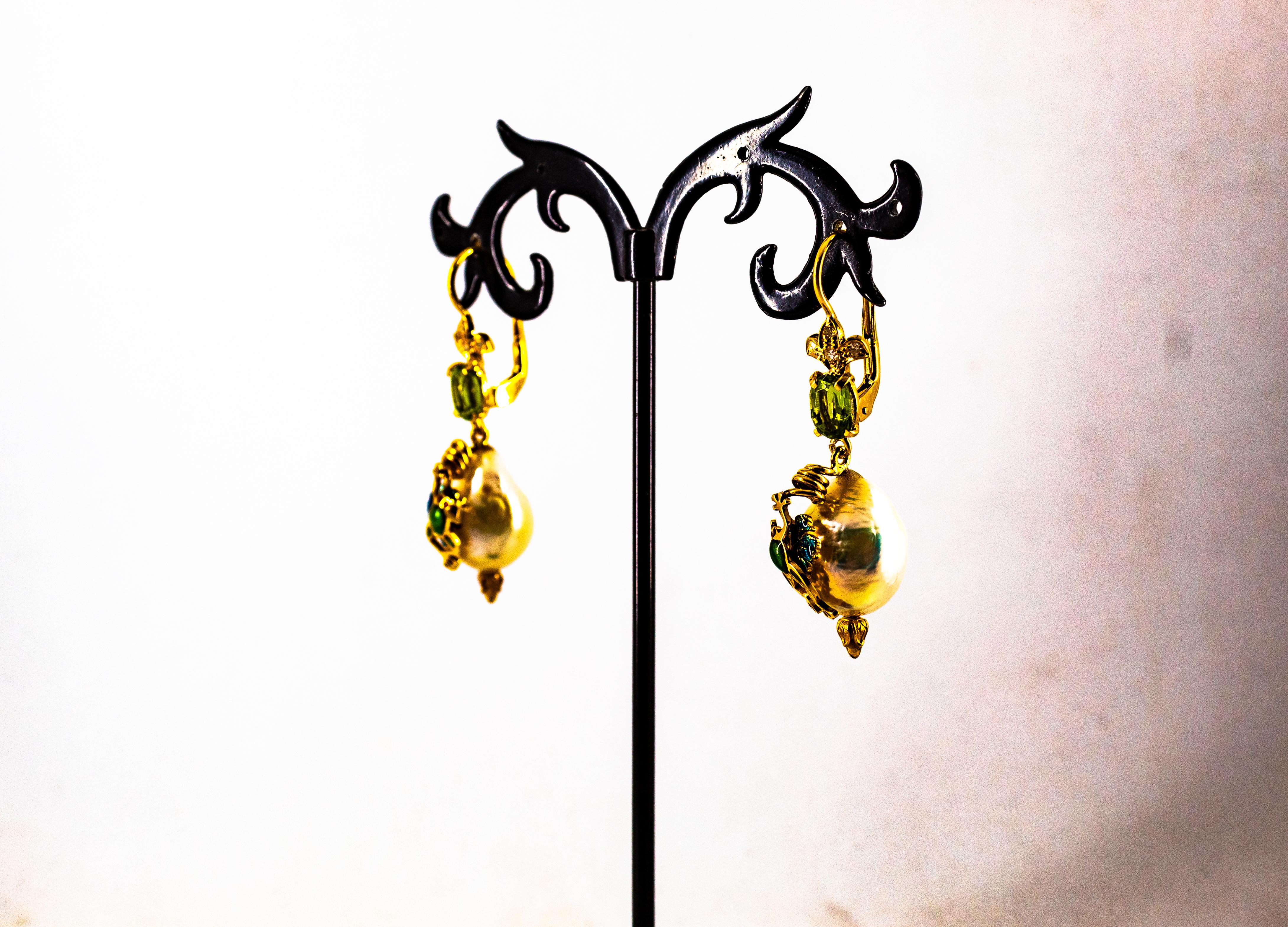 Gelbgold-Ohrringe „Frog“ im Jugendstil, weißer Diamant Peridot Perle Emaille im Angebot 5