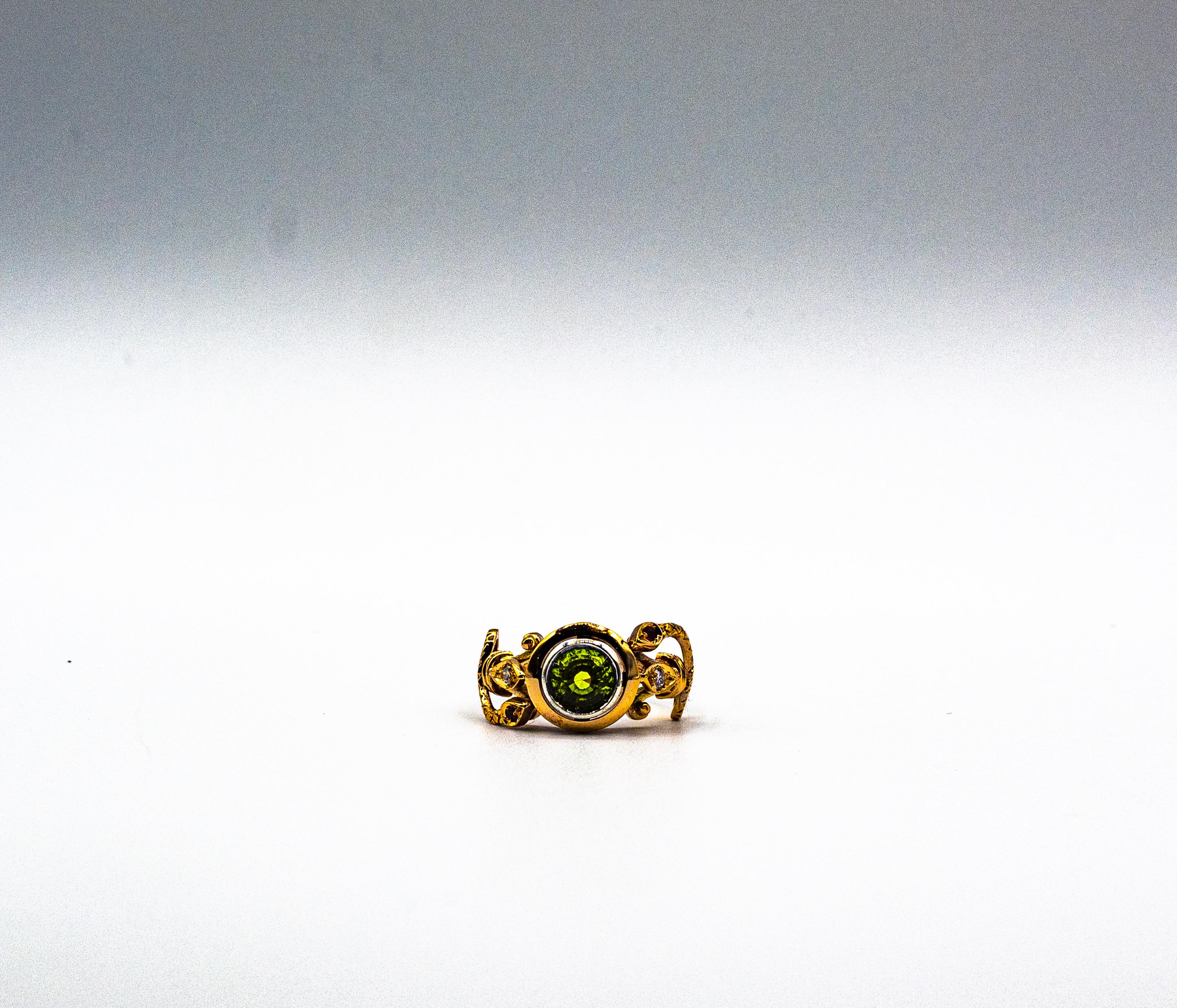 Art Nouveau Style White Diamond Peridot Ruby Yellow Gold Cocktail Ring For Sale 5
