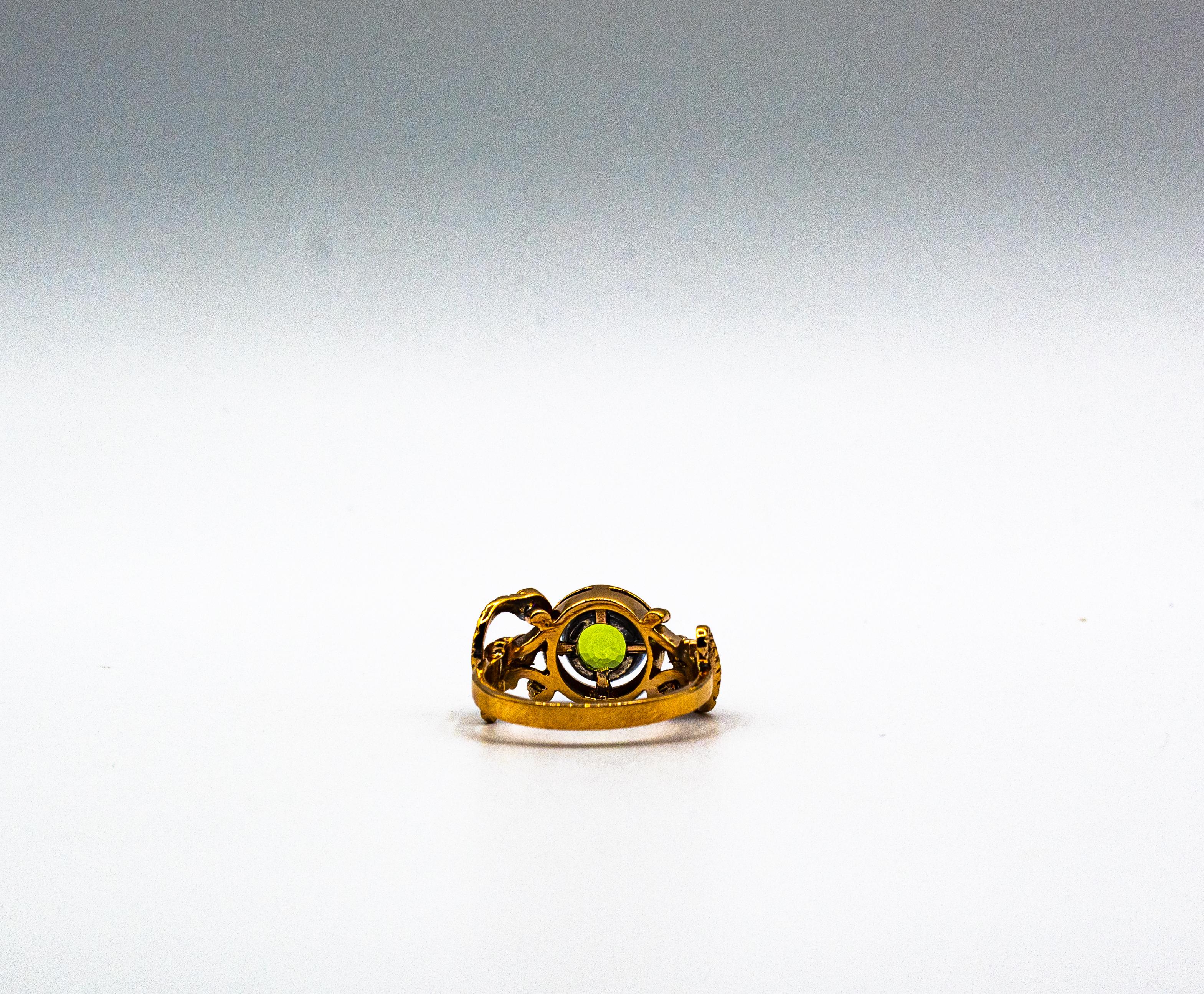 Art Nouveau Style White Diamond Peridot Ruby Yellow Gold Cocktail Ring For Sale 7