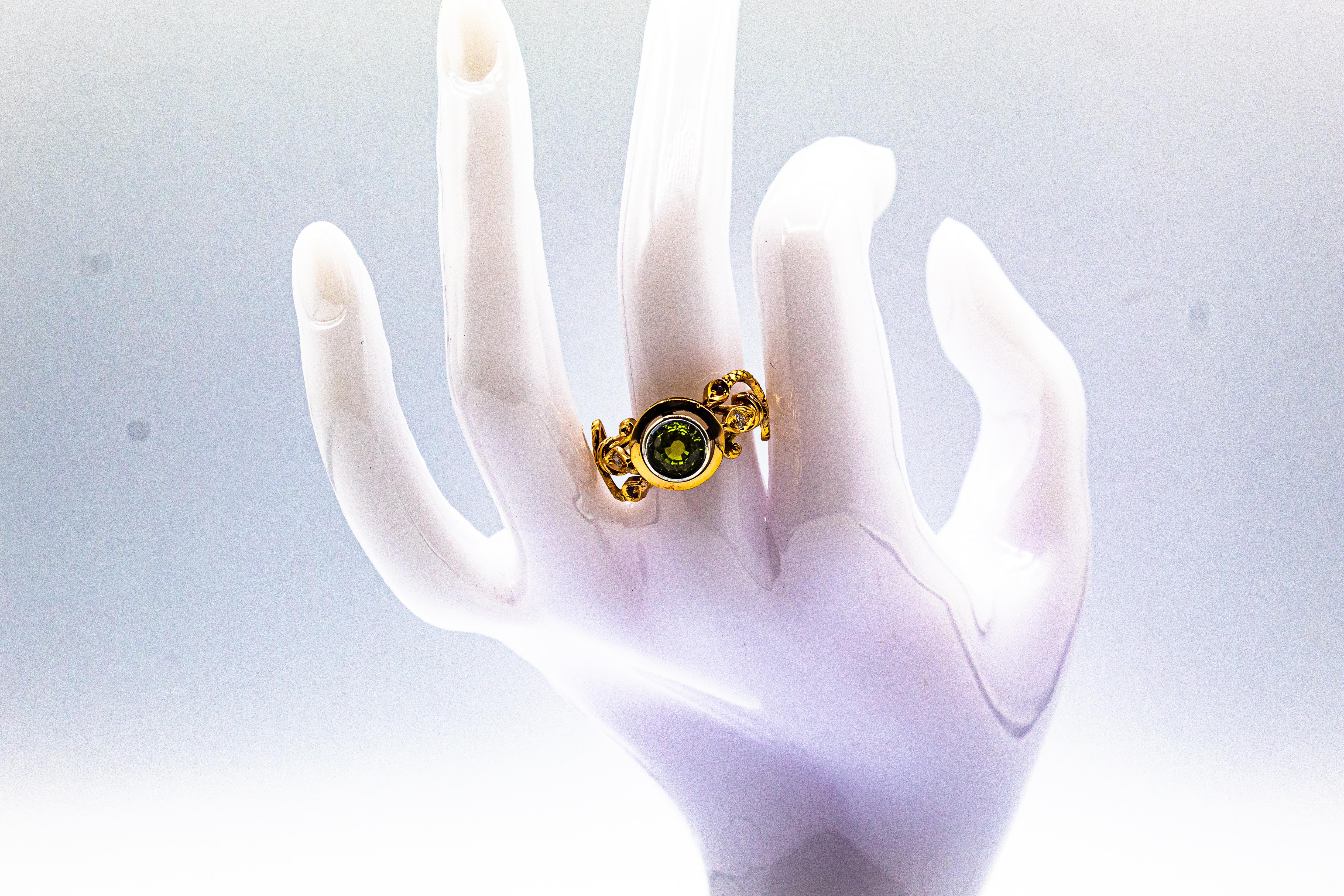 Anillo de Cóctel de Oro Amarillo Estilo Art Nouveau Diamante Blanco Peridoto Rubí en venta 9