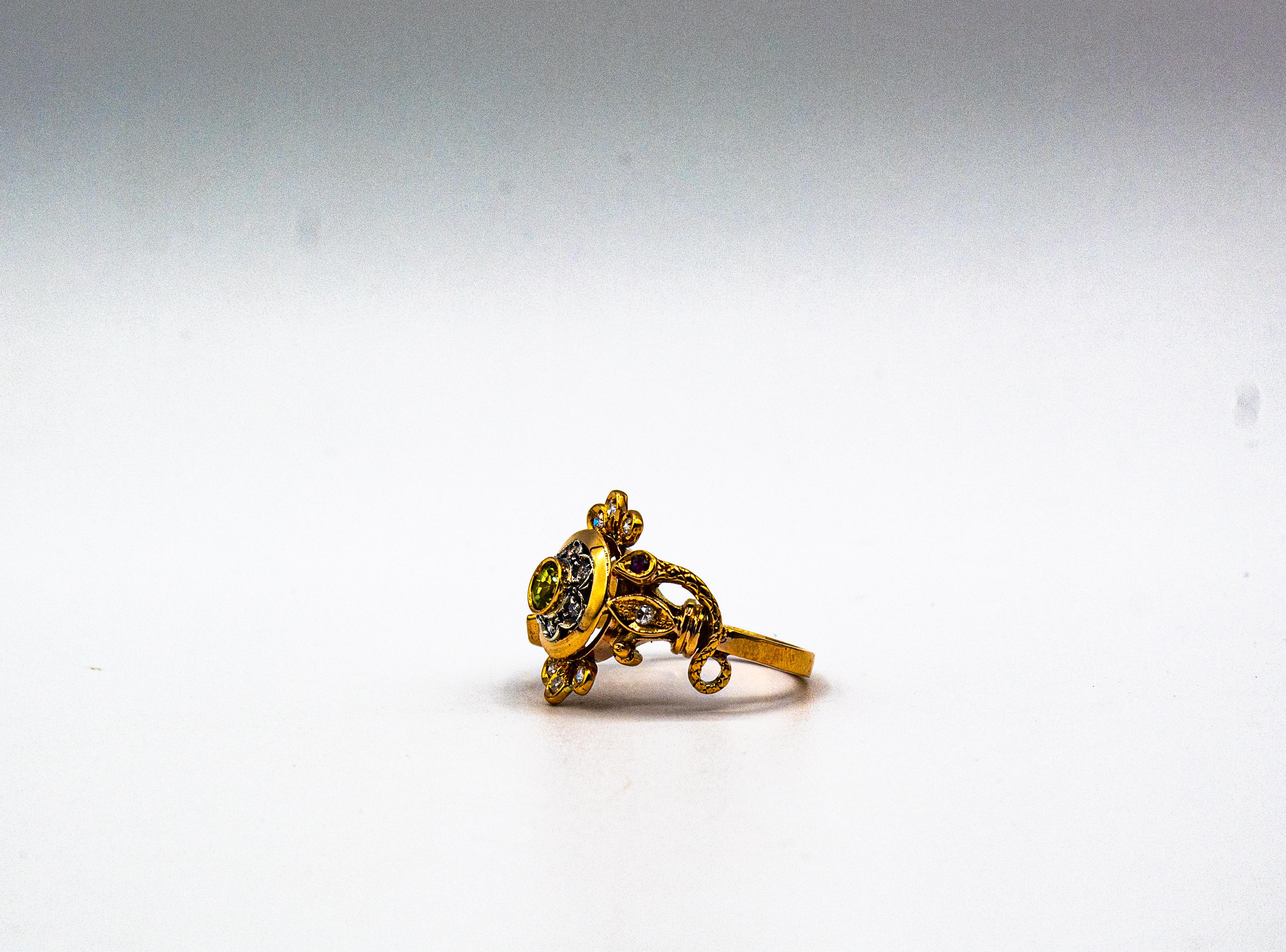 Jugendstil Weißer Diamant Peridot Rubin Gelbgold Cocktail 