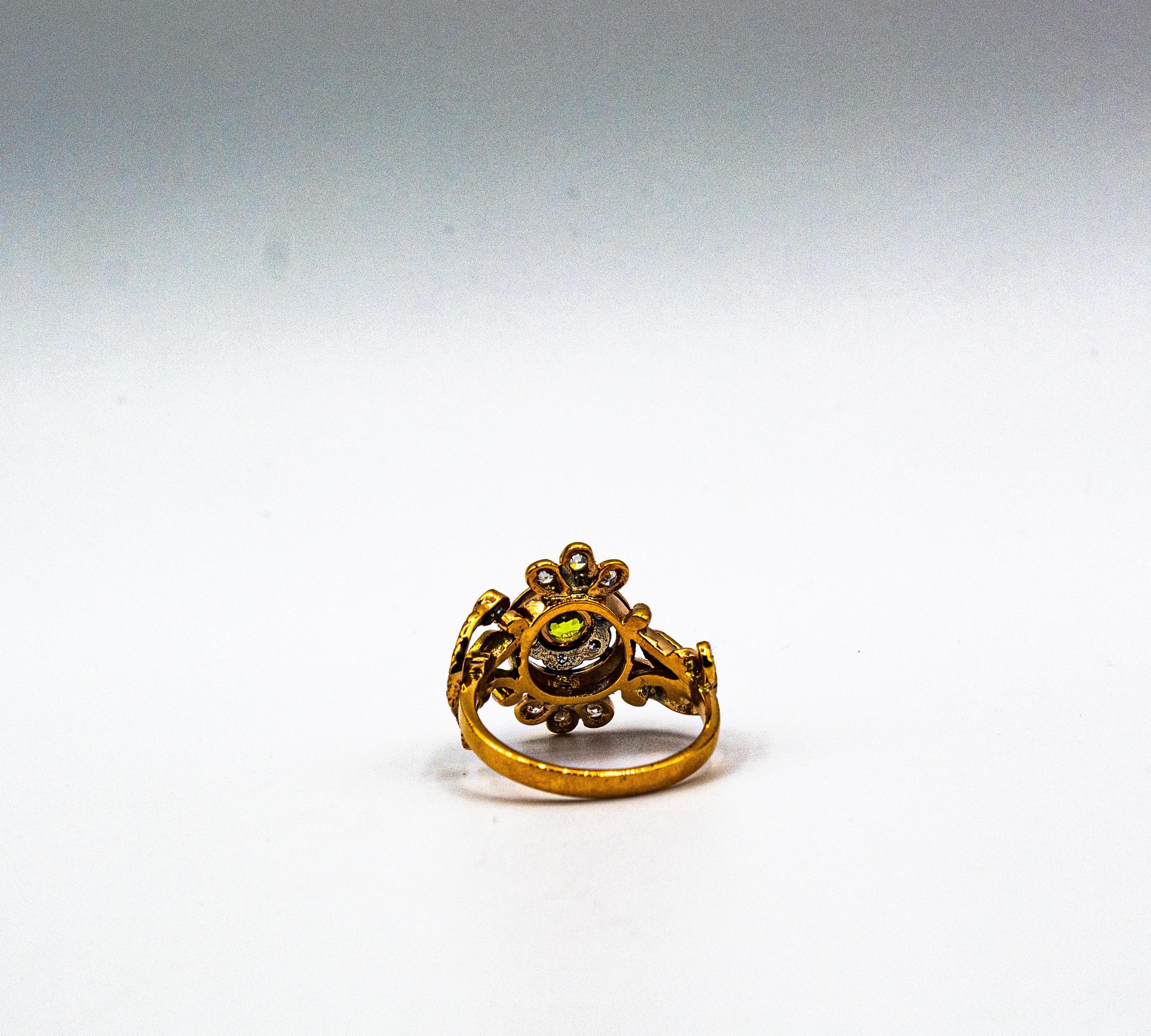 Jugendstil Weißer Diamant Peridot Rubin Gelbgold Cocktail 
