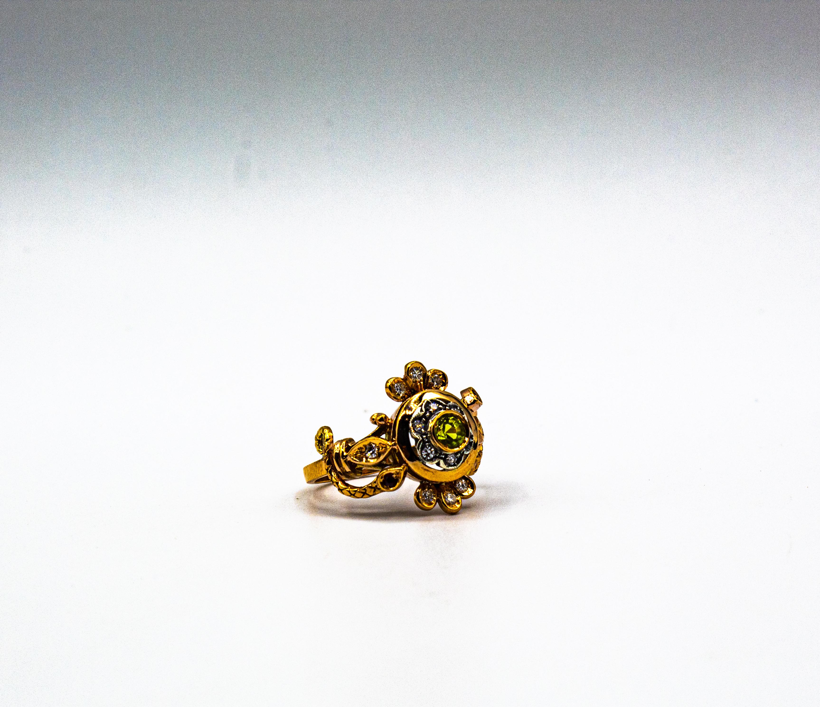 Jugendstil Weißer Diamant Peridot Rubin Gelbgold Cocktail 