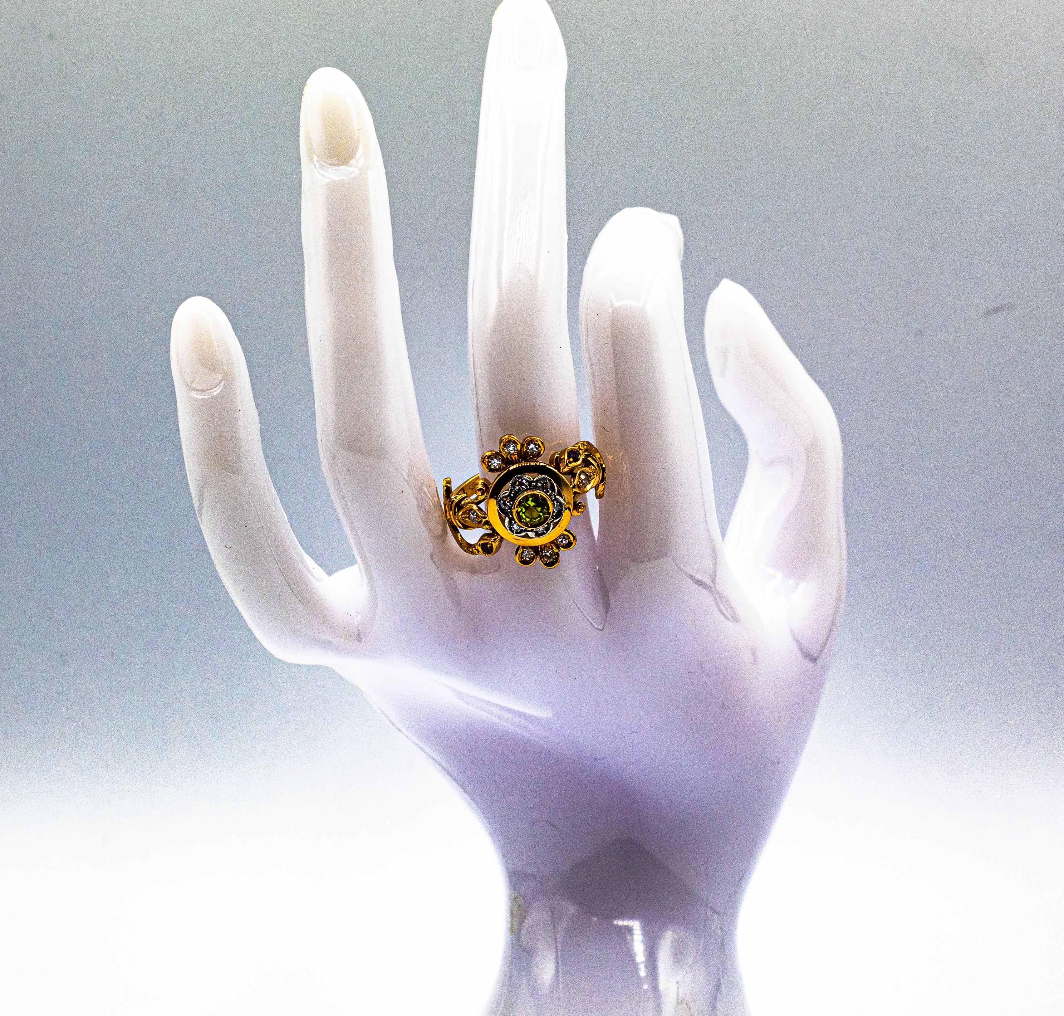 Jugendstil Weißer Diamant Peridot Rubin Gelbgold Cocktail 