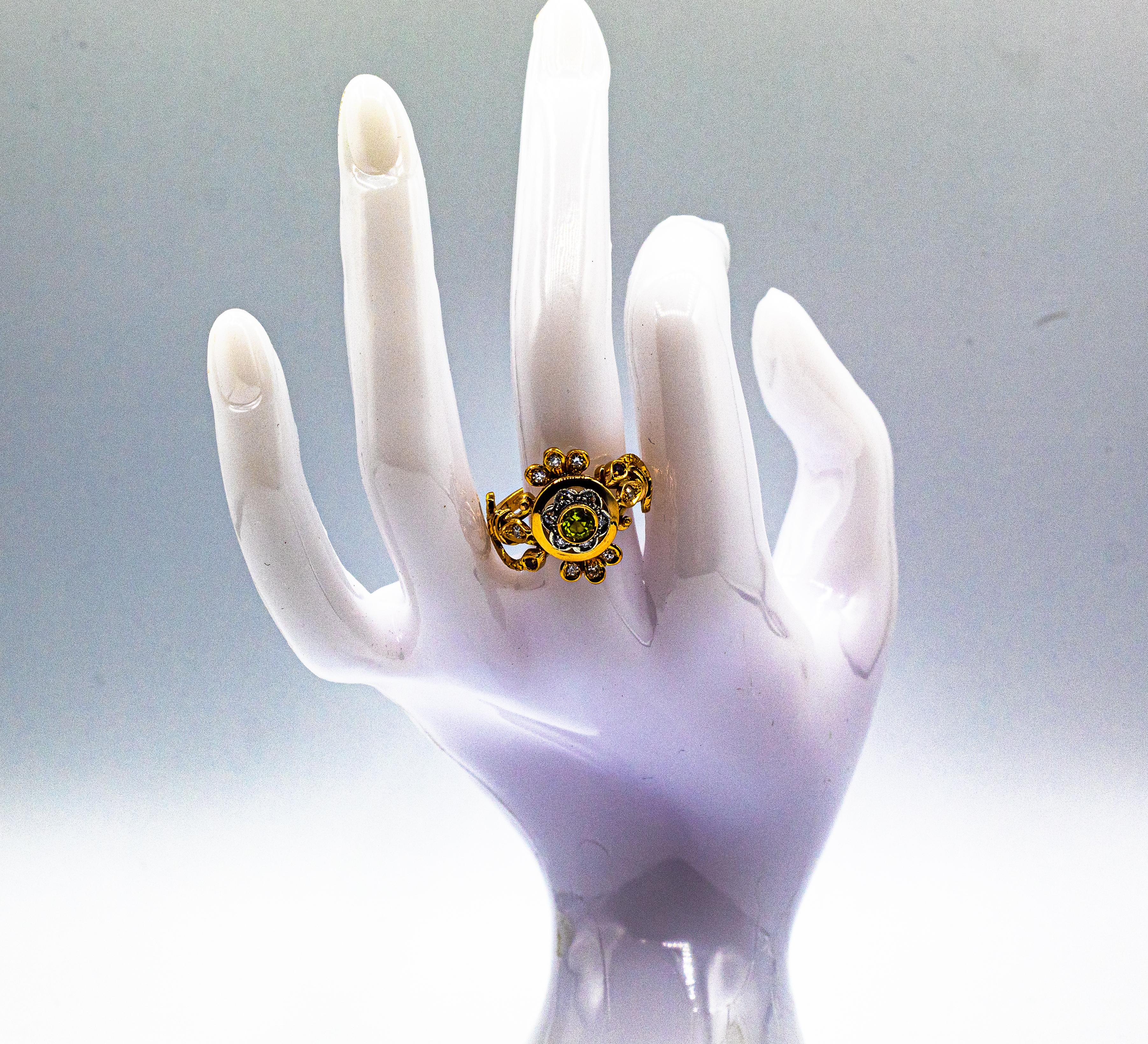 Jugendstil Weißer Diamant Peridot Rubin Gelbgold Cocktail 
