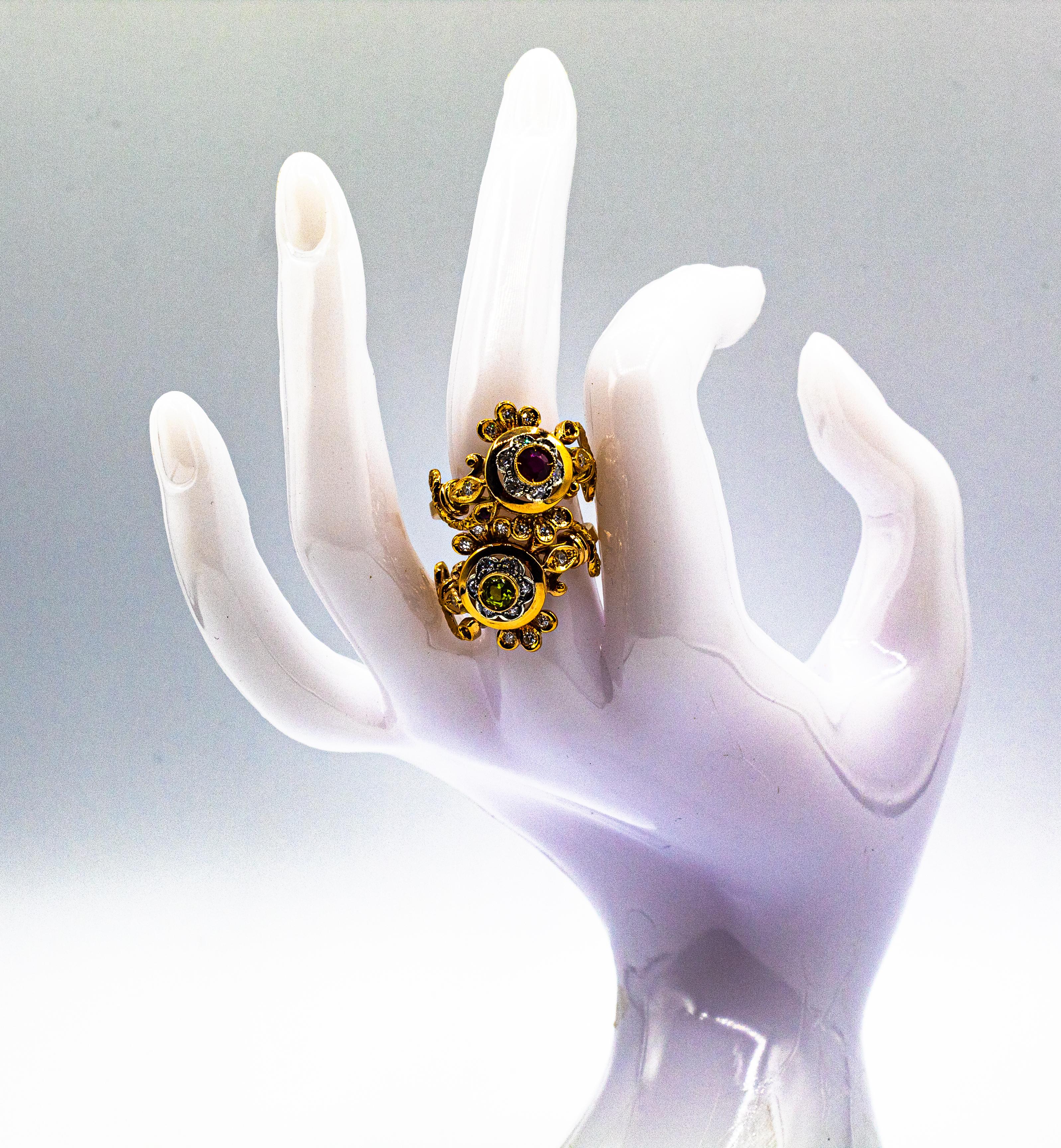 Jugendstil Weißer Diamant Peridot Rubin Gelbgold Cocktail 