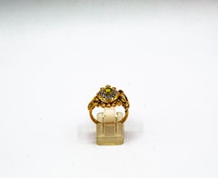 Art Nouveau Style White Diamond Peridot Ruby Yellow Gold Cocktail "Snakes" Ring