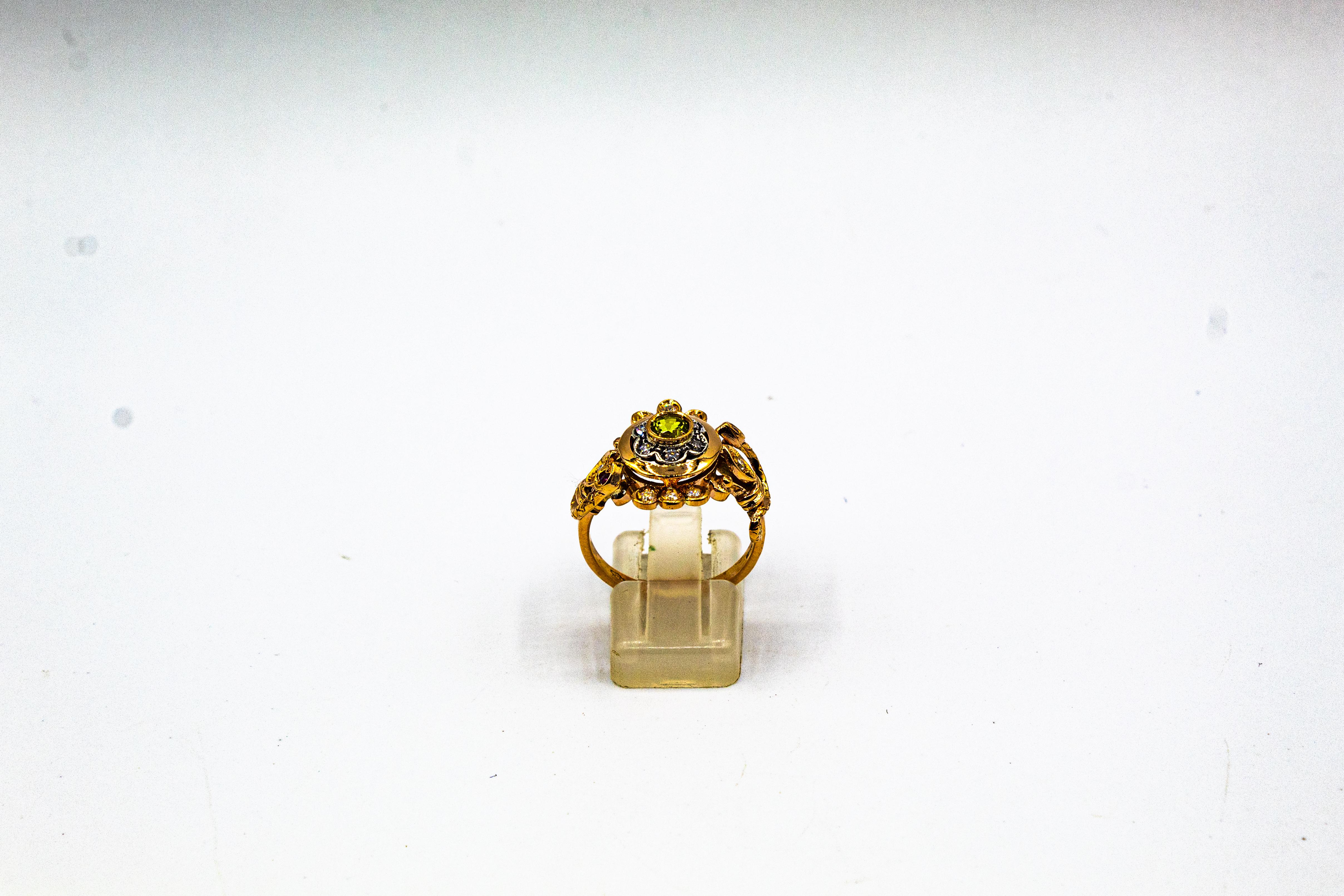 Jugendstil Weißer Diamant Peridot Rubin Gelbgold Cocktail 