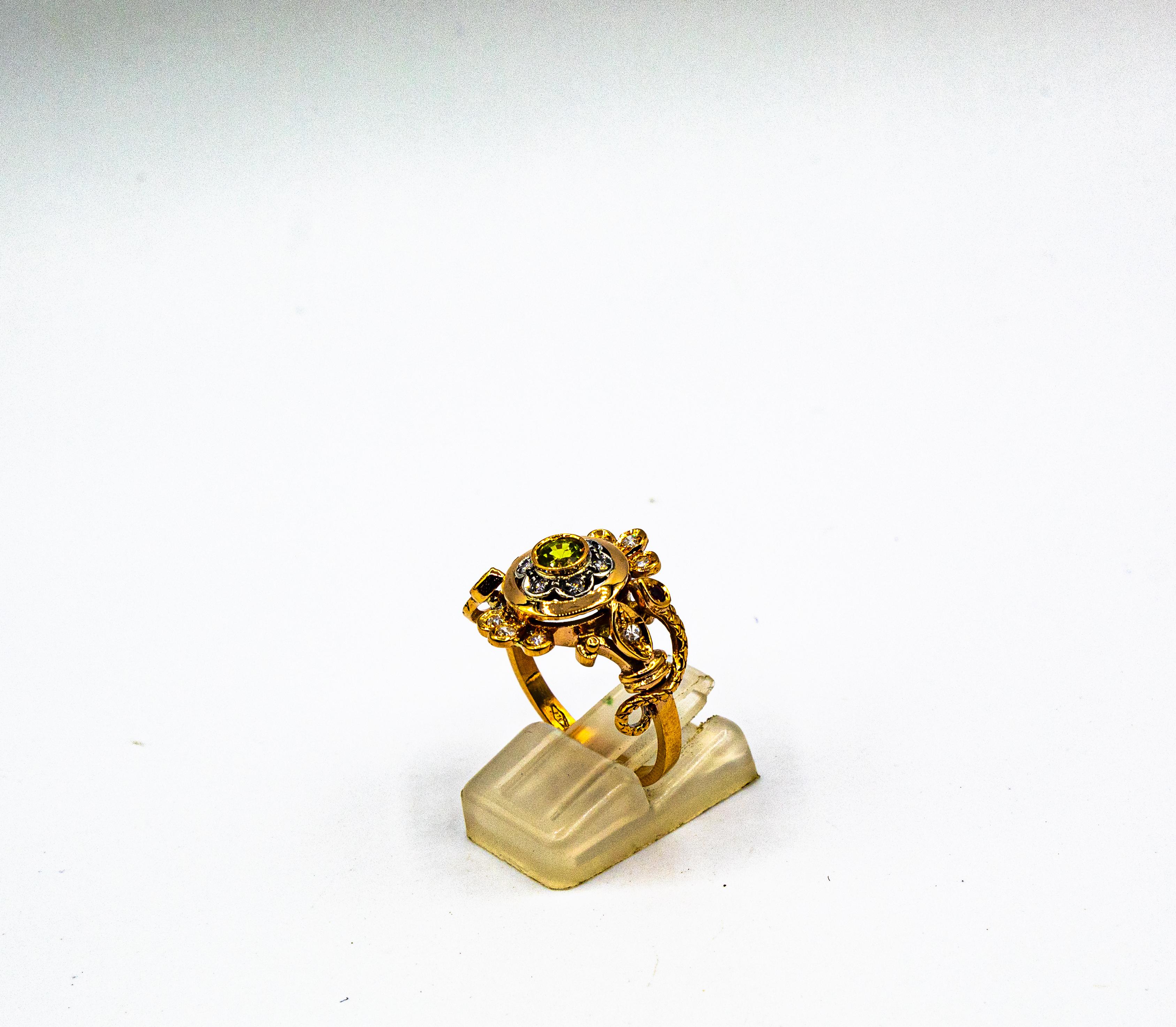 Jugendstil Weißer Diamant Peridot Rubin Gelbgold Cocktail 
