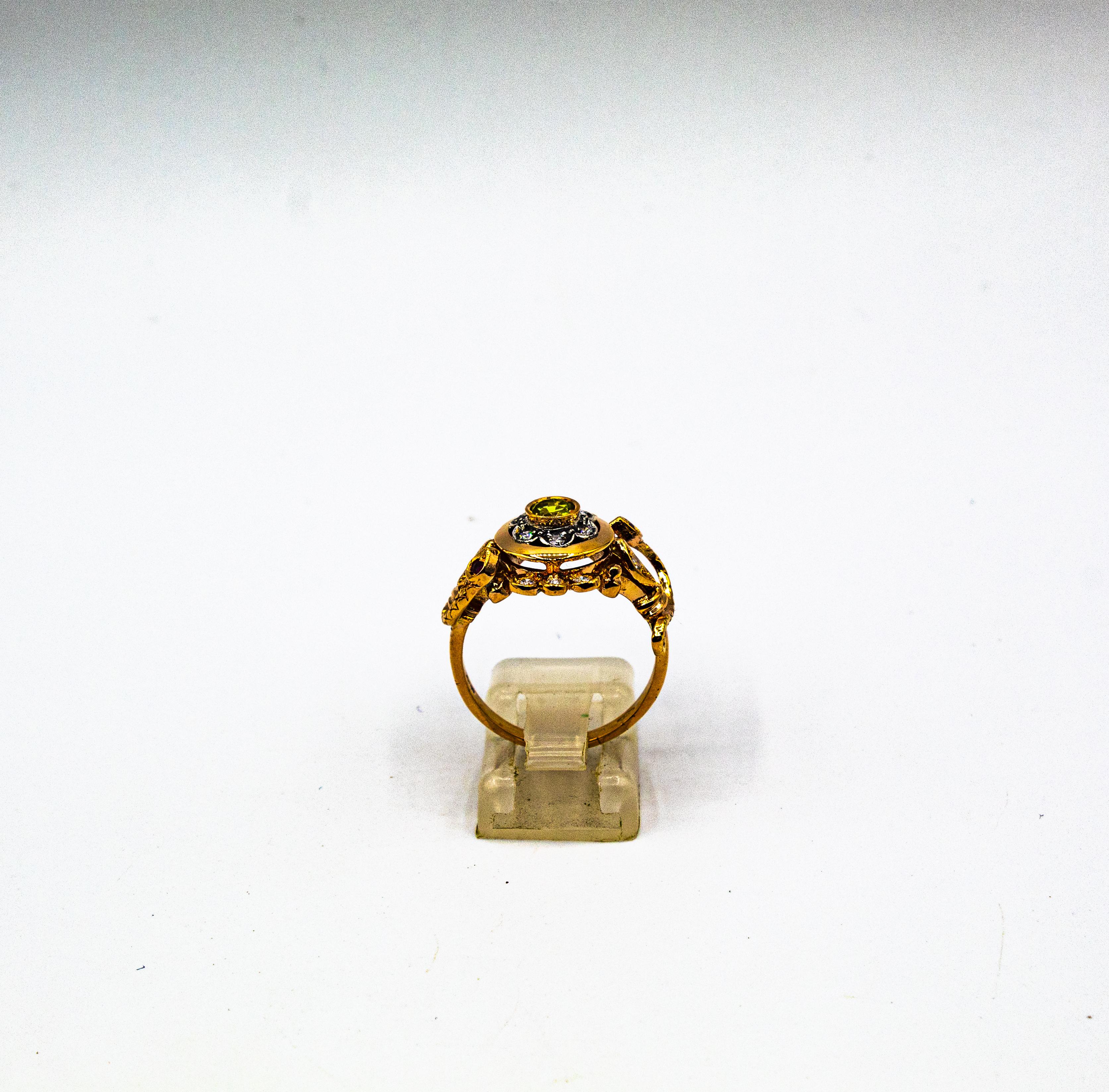 Jugendstil Weißer Diamant Peridot Rubin Gelbgold Cocktail 