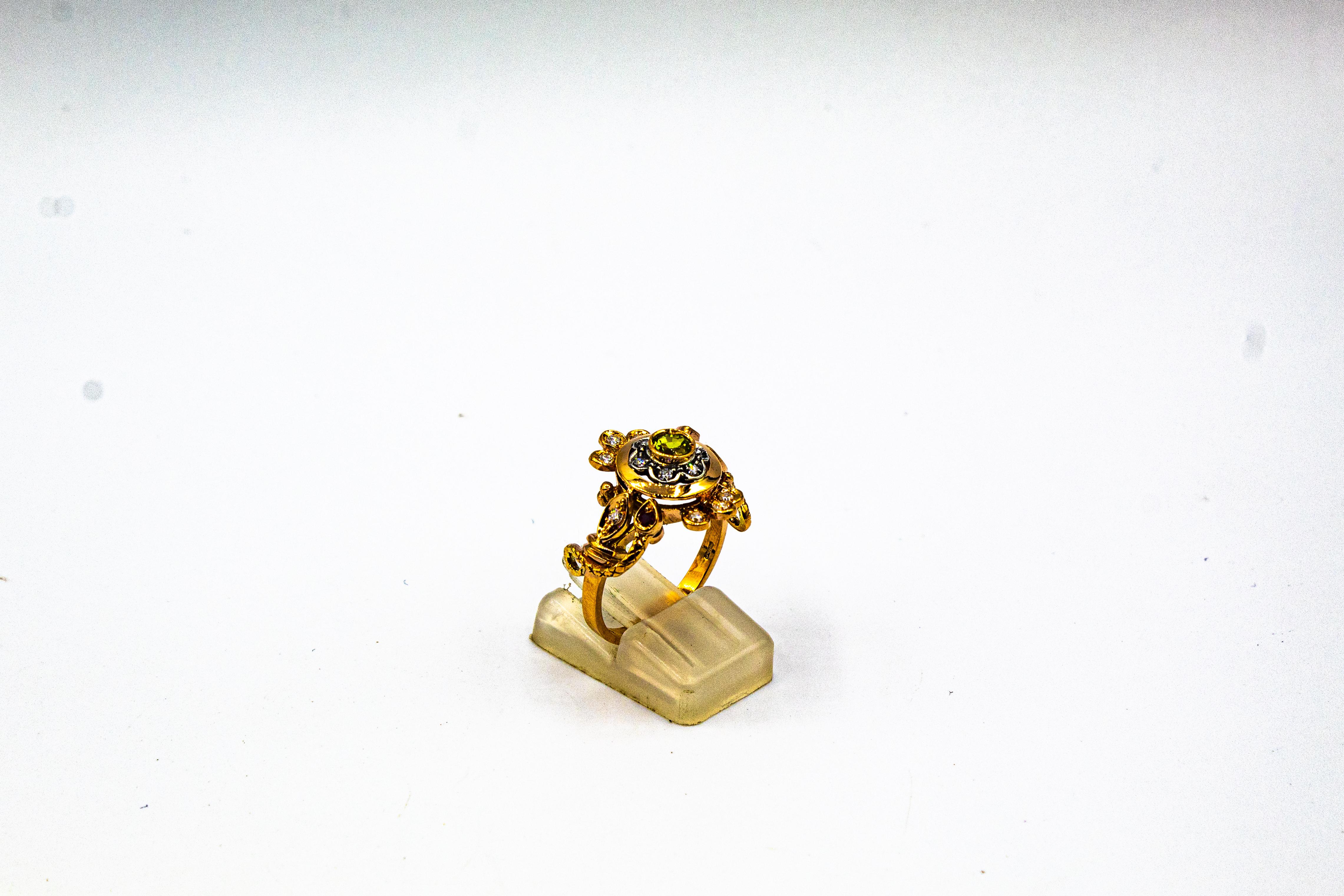 Jugendstil Weißer Diamant Peridot Rubin Gelbgold Cocktail 