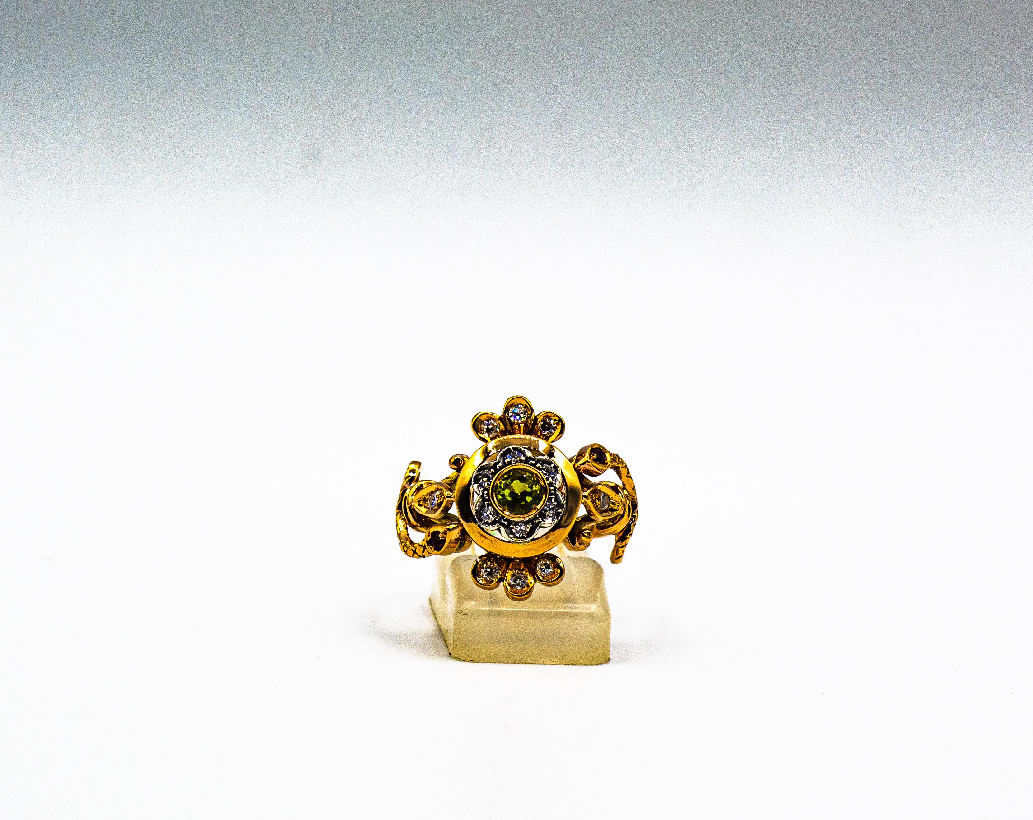 Jugendstil Weißer Diamant Peridot Rubin Gelbgold Cocktail 