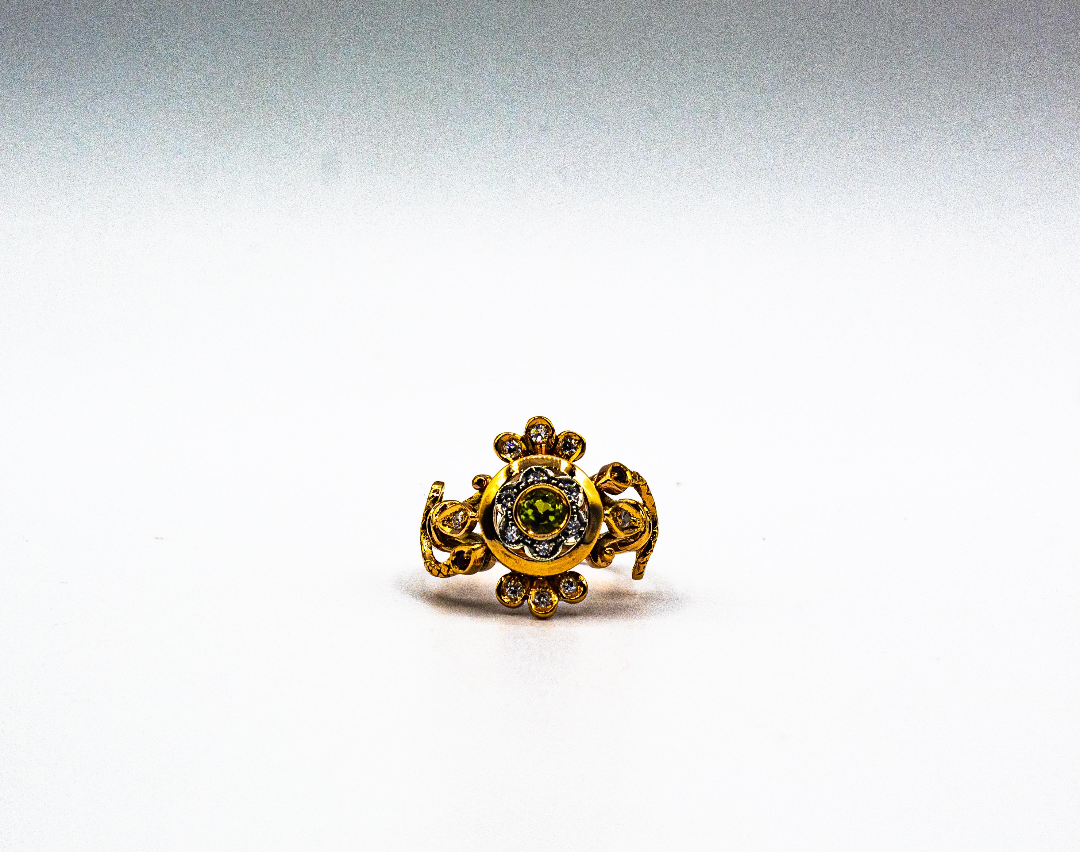 Art Nouveau Style White Diamond Peridot Ruby Yellow Gold Cocktail 