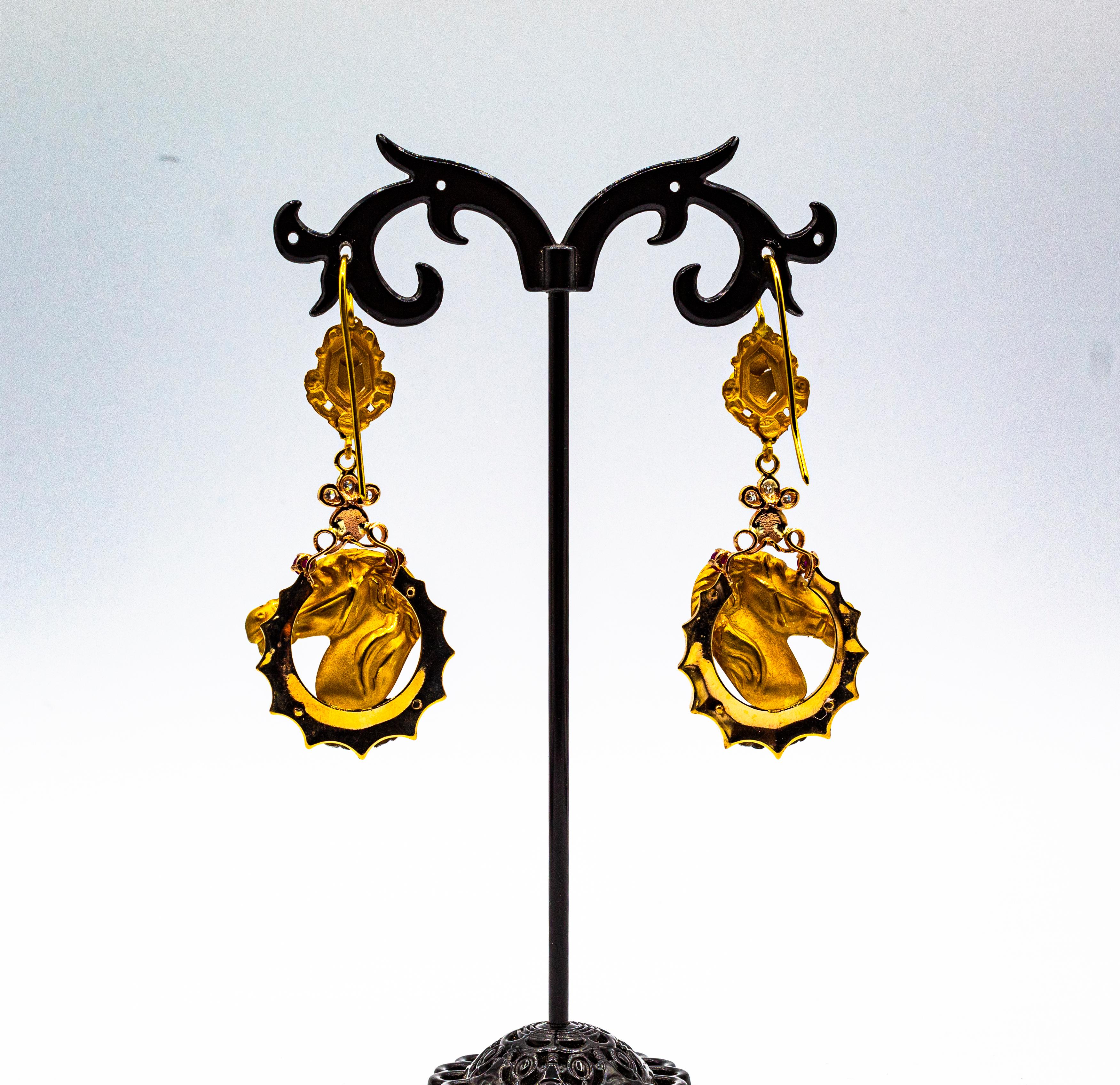 Orecchini in stile Art Nouveau con diamante bianco, rubino, smalto e turchese in oro giallo in vendita 5